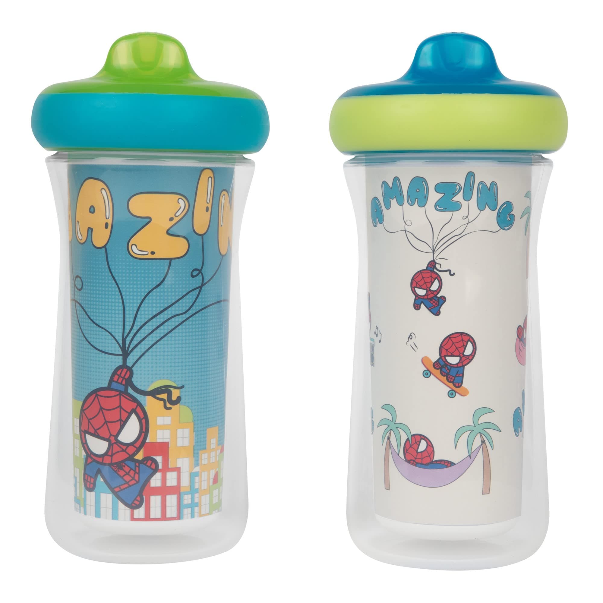 The First Years Marvel Insulated Sippy Cups - Spill Proof Insulated Toddler Cups with Bite-Resistant Hard Spout - 9 Ounces - 2 Count