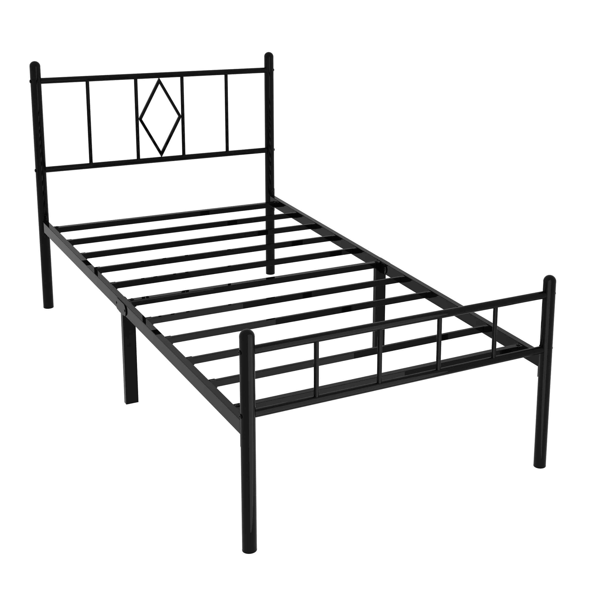 14 Inch Twin Size Bed Frames with Headboard/Footboard, Under Bed Storage, Strong Metal Slats Support, No Box Spring Needed, Noise Free, Easy Assembly, Black