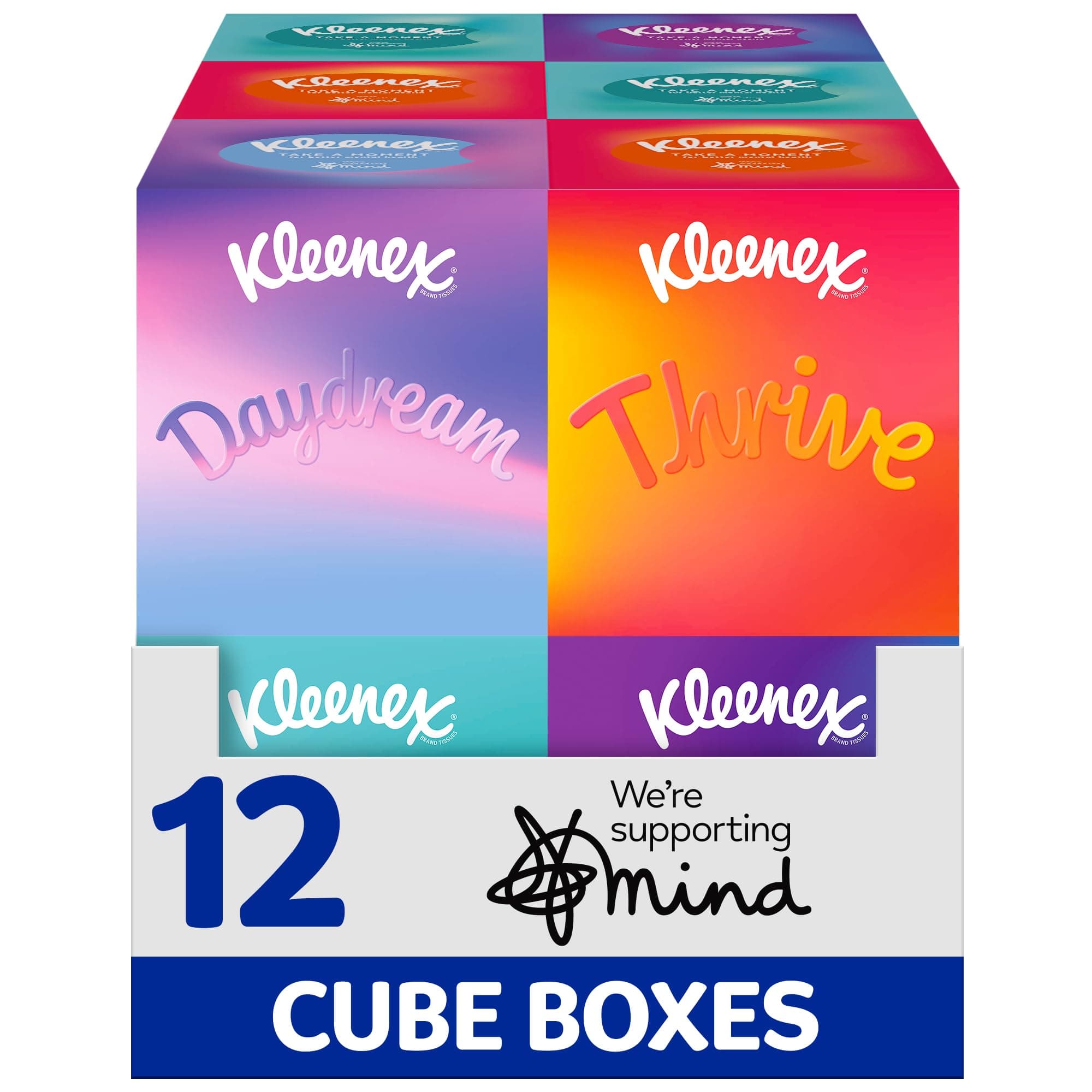 Take a Moment Collection Tissues - 12 Cube Tissue Boxes - In Aid of Mind - Contains 4 Different Designs