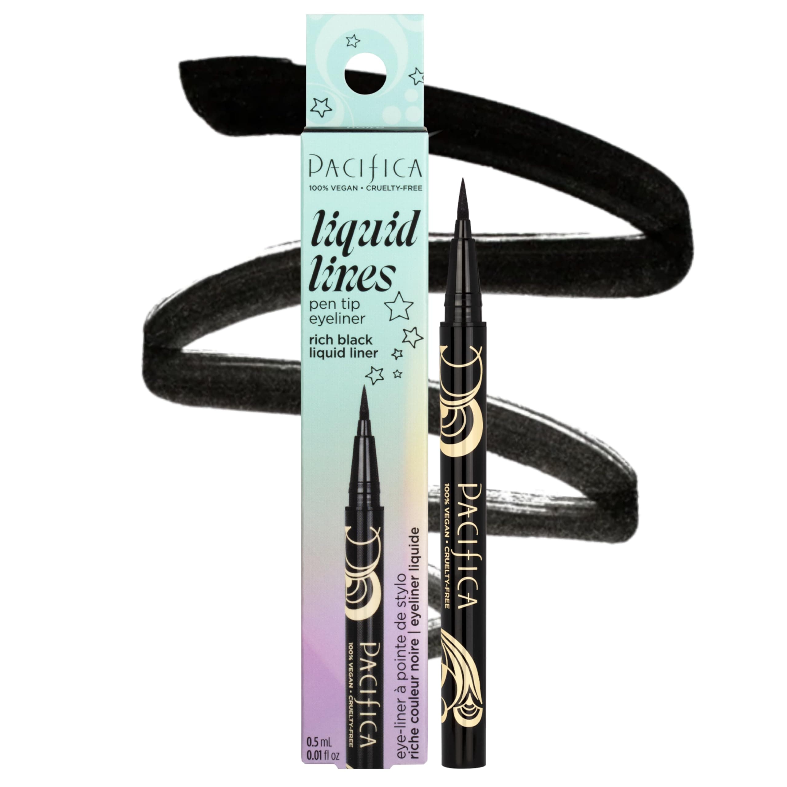Pacifica Black Liquid Eyeliner Pen - Liquid Line - Felt tip, Smudge Proof Eyeliner - Water Resistant Gel Makeup Eye Liner - Matte Fine Tip Clean Beauty Vegan & Cruelty-Free Dermatologist Tested