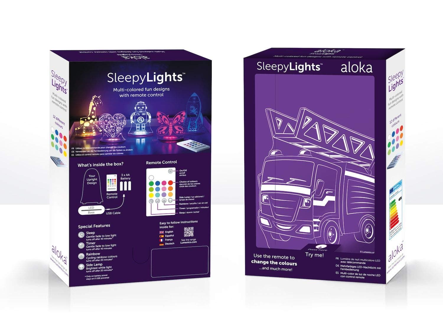 Aloka SleepyLight, Fire Engine Children's Multi Coloured LED Night Light with Remote Control. Choose Colours, dimmer, Set Timer, auto Colour and More! **UK or EU Plugs Now Available!**