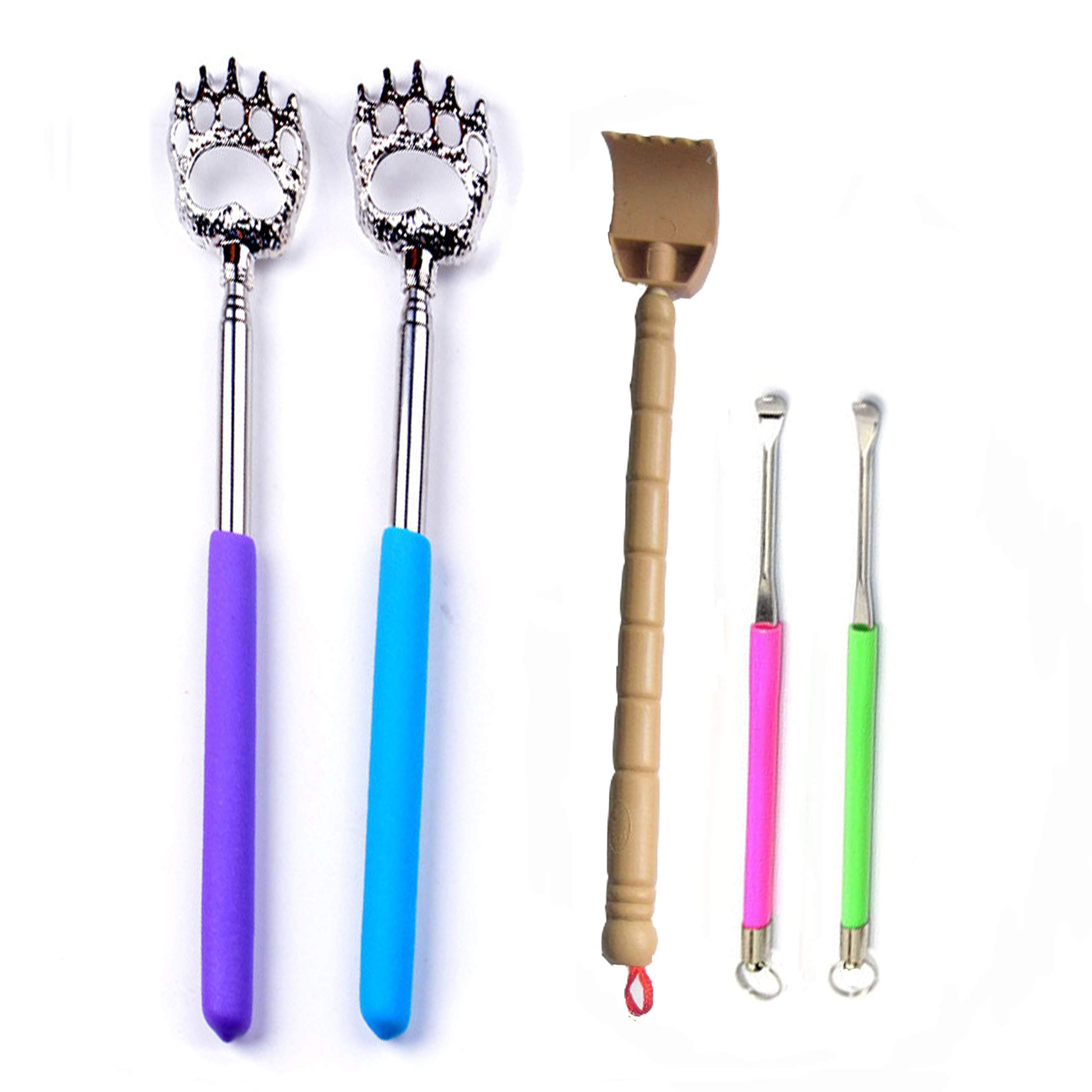 (2-Pack) Bear Claws Metal Back Scratchers Portable Extendable Telescopic/Free 1 Back Scratchers and 2 Metal Earpick(Free).