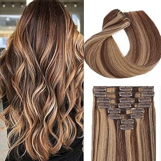 Clip in Hair Extensions Real Human Hair for Women Invisible Natural Straight Seamless Clip on Hair Extensions 8pcs Double Weft 75g (#4P/27 Medium Brown/Dark Blonde, 22 Inch)