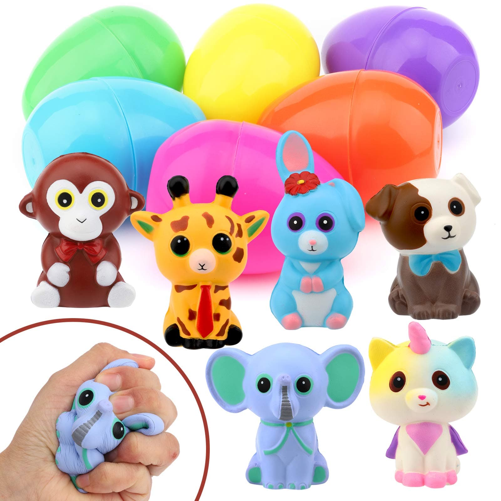 Sizonjoy 6 Pack Toy Filled Easter Eggs,Jumbo Slow Rising Toys Stress Relief Super Soft Squeeze Kawaii Animal for Kids Party Favors