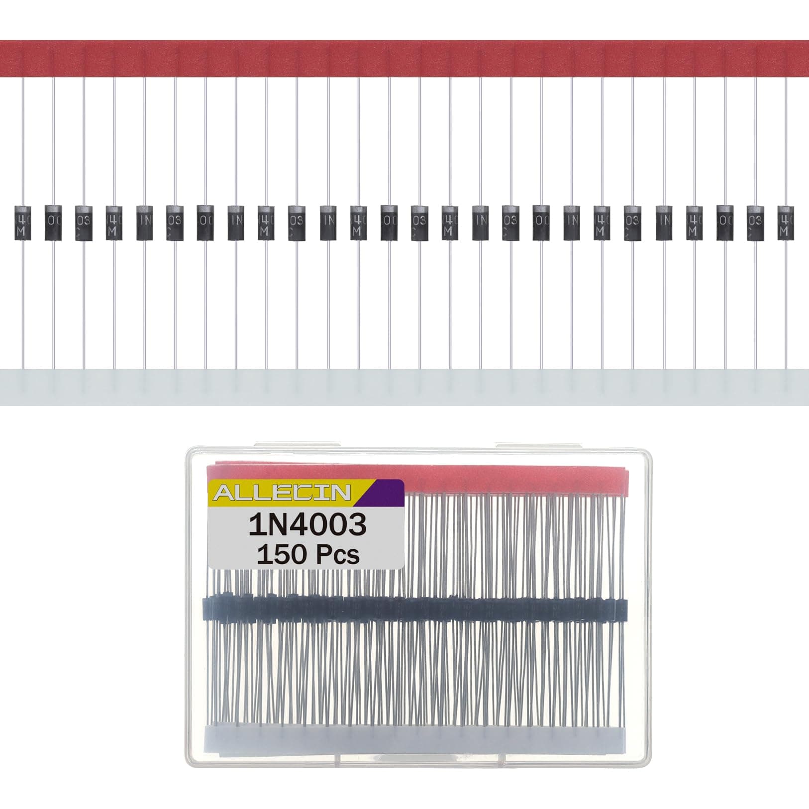 150Pcs 1N4003 Rectifier Diode 1A 200V IN4003 Silicon Inline Diodes Axial 1Amp 200Volt DO-41 Package