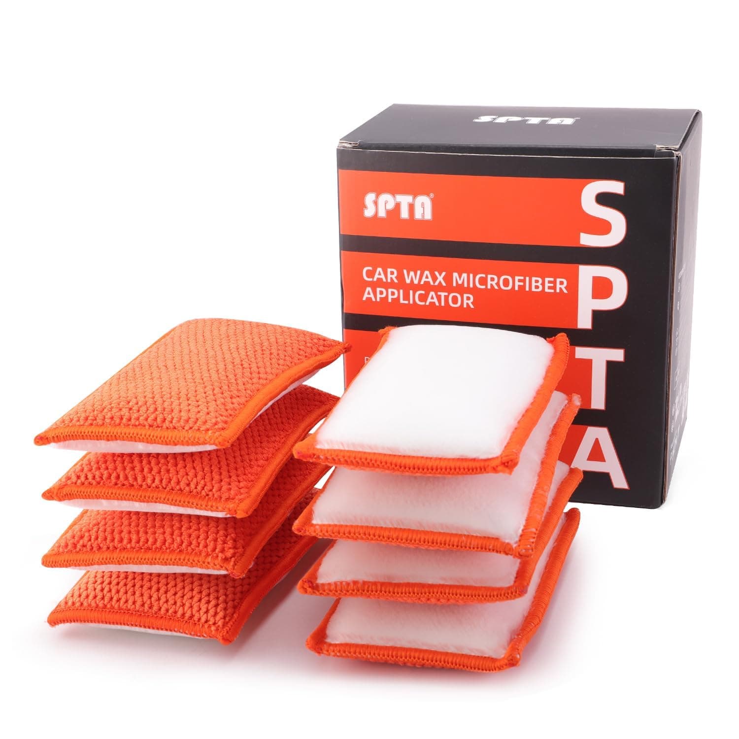 SPTA Microfibre Disc Sponge, Pack of 8 Microfibre Wax Applicator, 2 in 1 Interior Pads, for Deep Pore Cleaning of Plastic, Upholstery, Leather & Fittings, Orange/White
