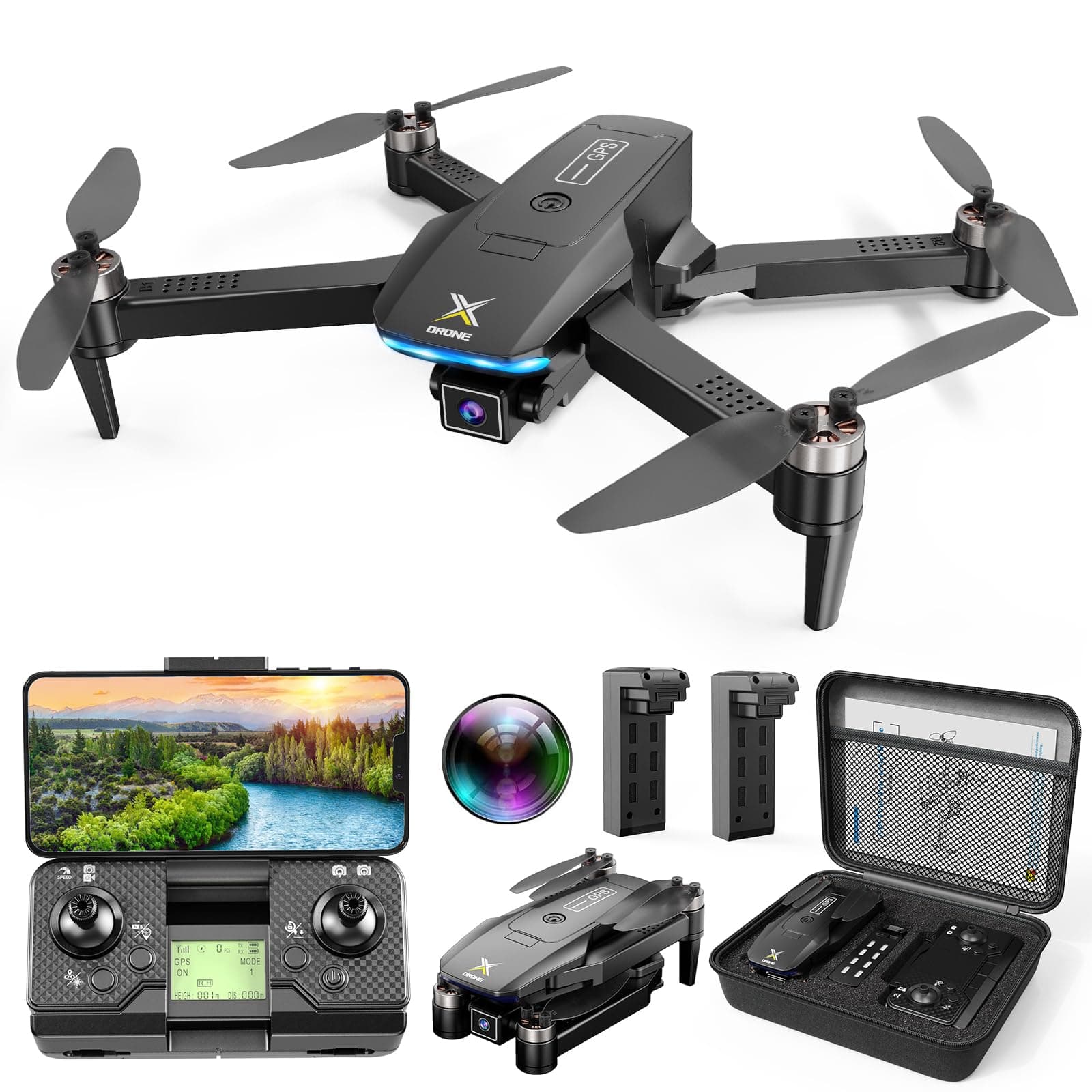 GPS Drones with Camera for Adults 4K, Brushless Motor FPV RC Quadcopter with Auto Return, Follow Me, Headless Mode, 50 Mins Long Flight, Lightweight and Foldable Drone for Beginner