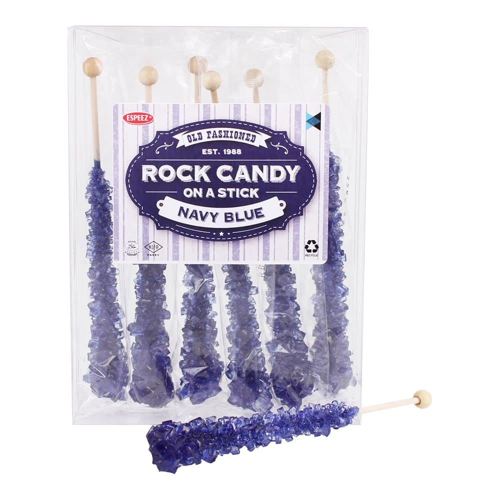 Extra Large Rock Candy Sticks: 6 Navy Blue Rock Candy Sticks - Blueberry - Individually Wrapped for Party Favors, Candy Buffet, Showers, Receptions, Old Fashioned Espeez Bulk Candy on a Stick
