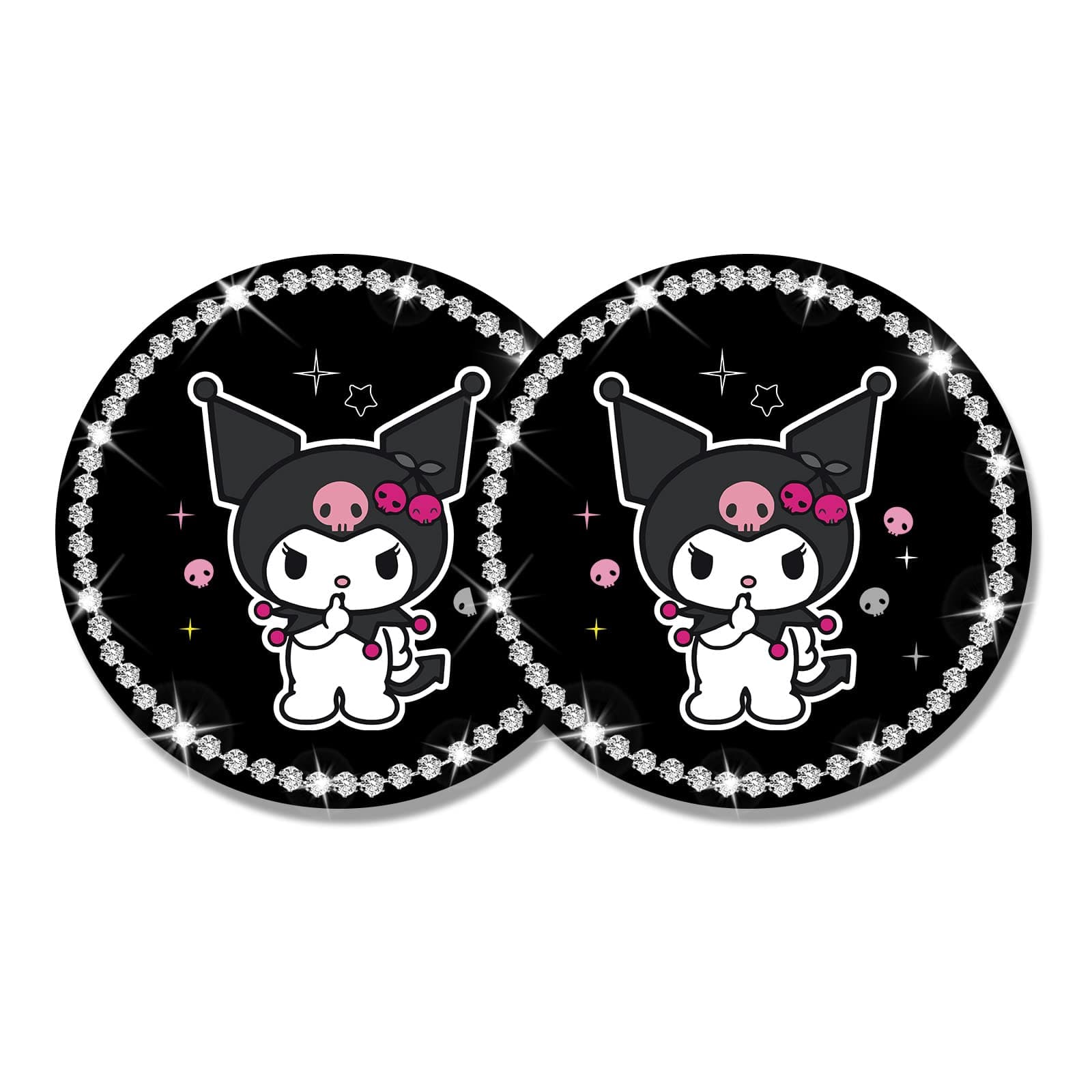 2Pcs Bling Car Cup Coaster, 2.75 Inch Cute Universal Silicone Non-Slip Cup Holders Coaster, Funny Car Decor Car Interior Accessories for Women Men