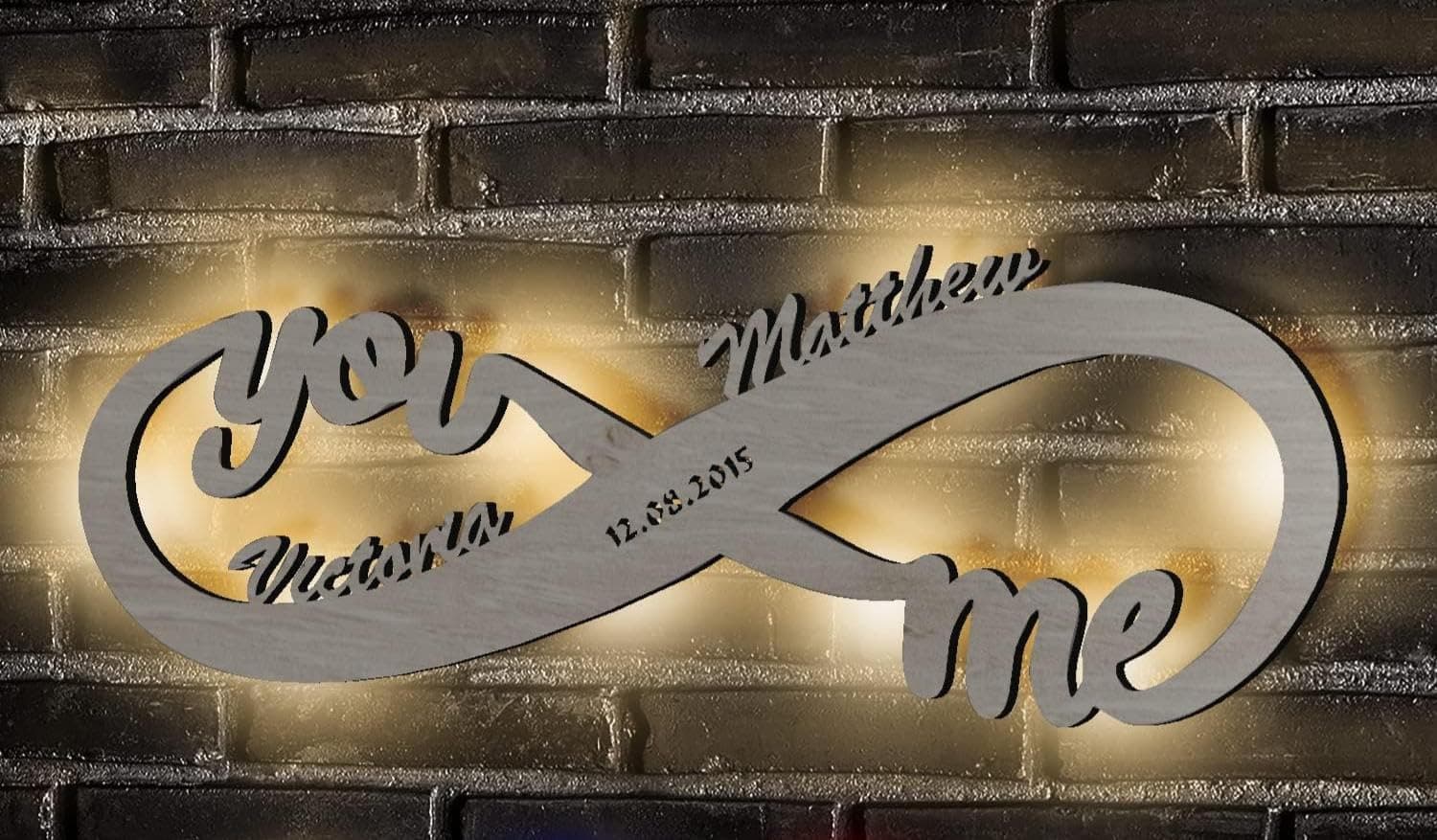 Infinity Wall Decor - Personalized LED Wooden Night Light - Couples Names - Infinity Sign for Valentines, Wedding, Anniversary - With Love - 12"x4" or 22"x8"