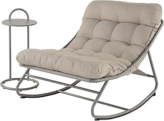 Grand patio Rocking Chair with Side Table, Garden Lounge Chair with Removable Water-resistant Cushion for Adults, for Patio, Garden, Living Room, Sun Lounge, 330 LBS Weight Capacity, Champagne