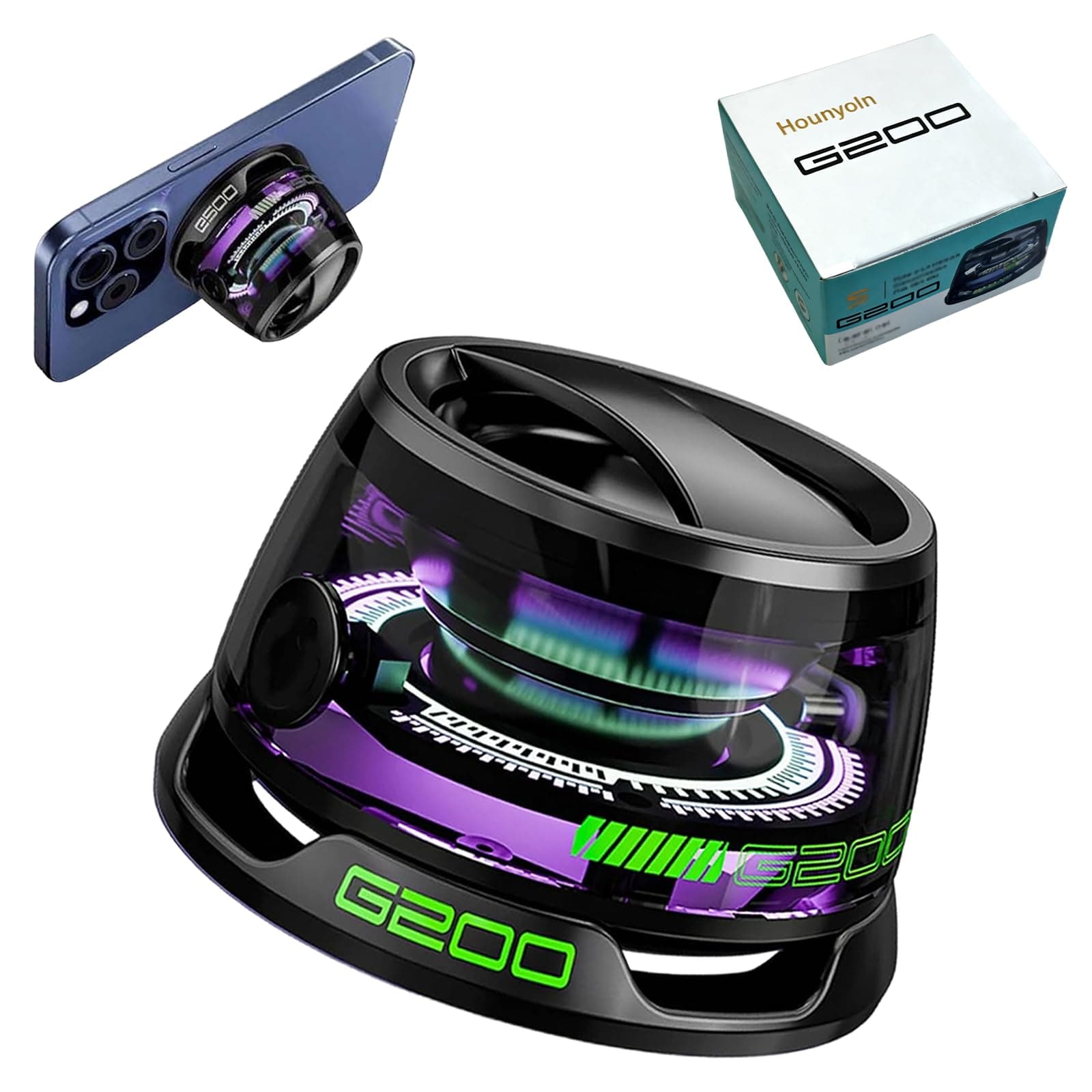 Magnetic Bluetooth Speaker,Multifunctional Portable G200 Speaker with Multi RGB Color Light Show-3D Surround Sound Effect,Phone Stand for iPhone, Android, TWS Pairing (Black)