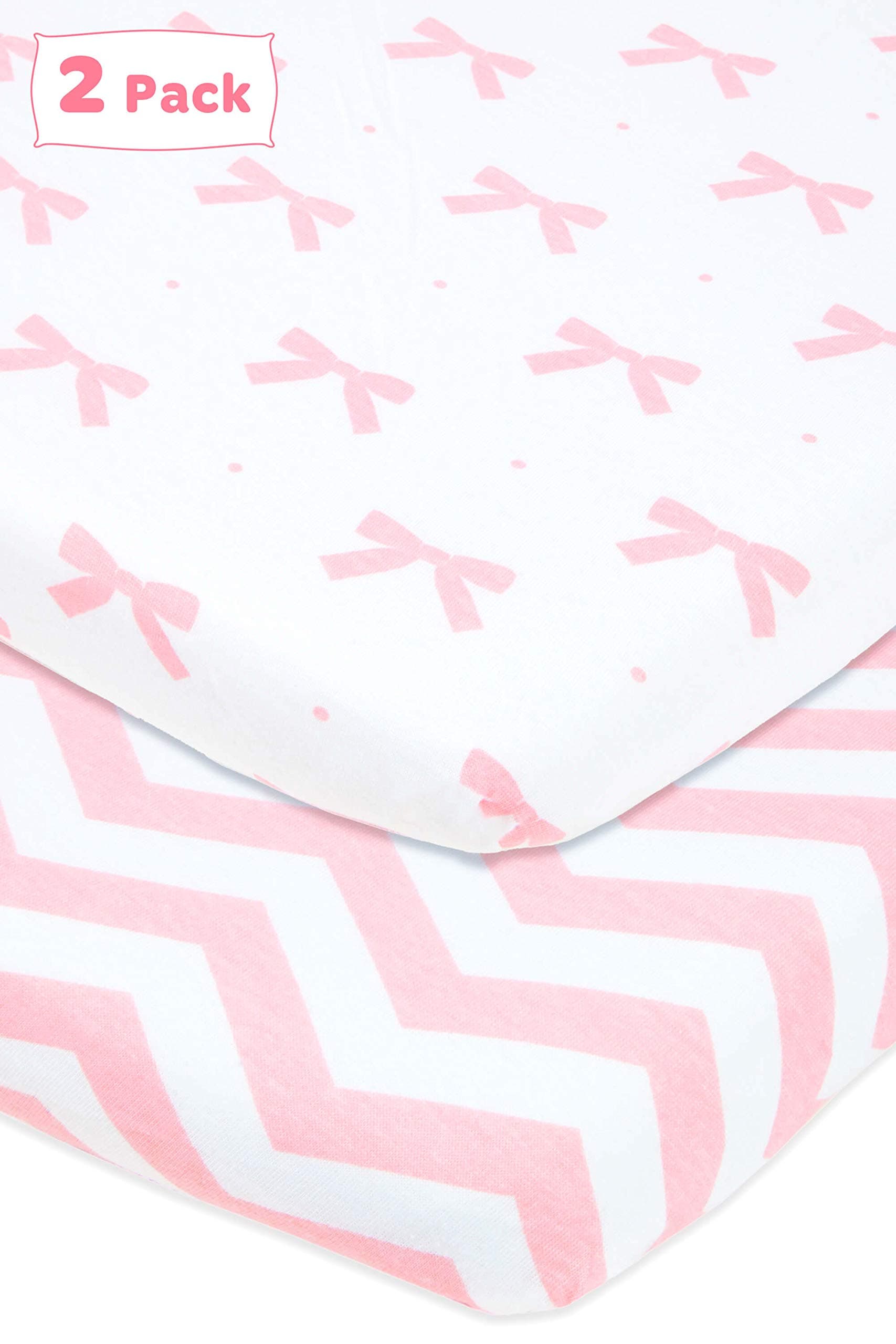 Cradle Sheets Fitted 18x36x2 - Compatible With Arms Reach Co Sleeper Cambria, Clear Vue, Mini Ezee, Miclassic Bassinet - Pure Cotton Jersey Knit - Breathable Cradle Bedding For Baby Girl