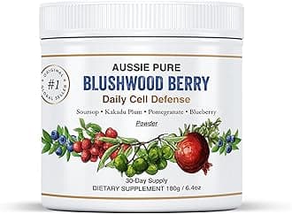 Aussie Pure Blushwood Berry Superfruit Daily Cell Defense - Soursop - Kakadu Plum - Pomegranate - Blueberry - Immune and Cell Support Powder - All Ages - Lab Tested and Authenticated - 180g/6.4oz