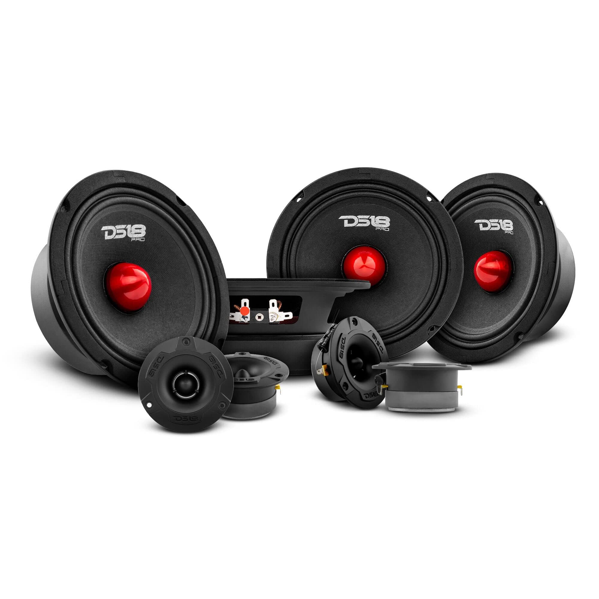 Bundle Car Speakers 4X PRO-GM6B 6.5" Midrange Speakers and 4X PRO-TWX1/BK Aluminum Super Tweeters - PRO Car Audio Component Package
