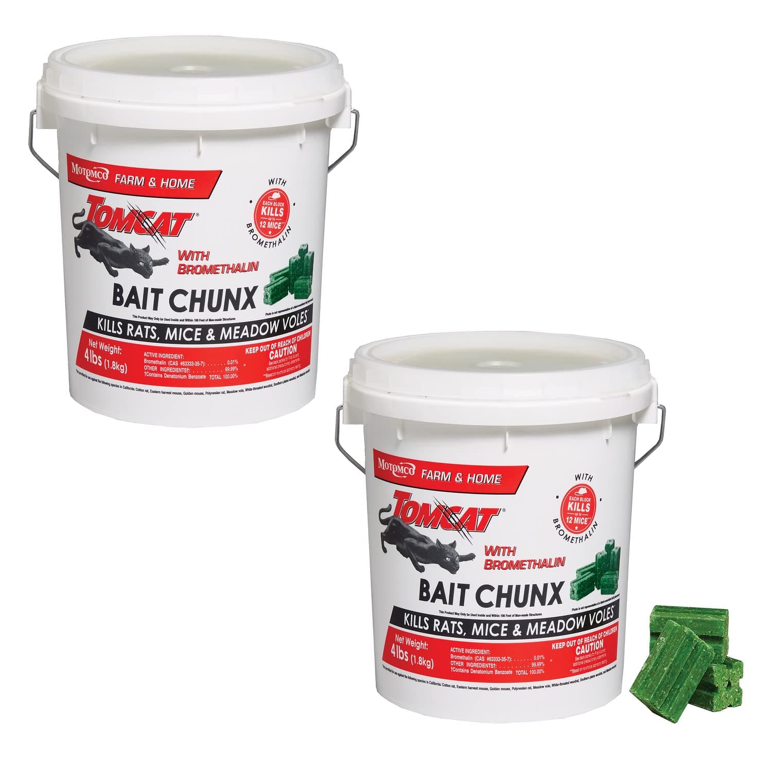 Tomcat with Bromethalin Bait Chunx Pail, Rat and Mice Control for Agricultural Use and Professional Applicators, 4 lbs. 2-Pack