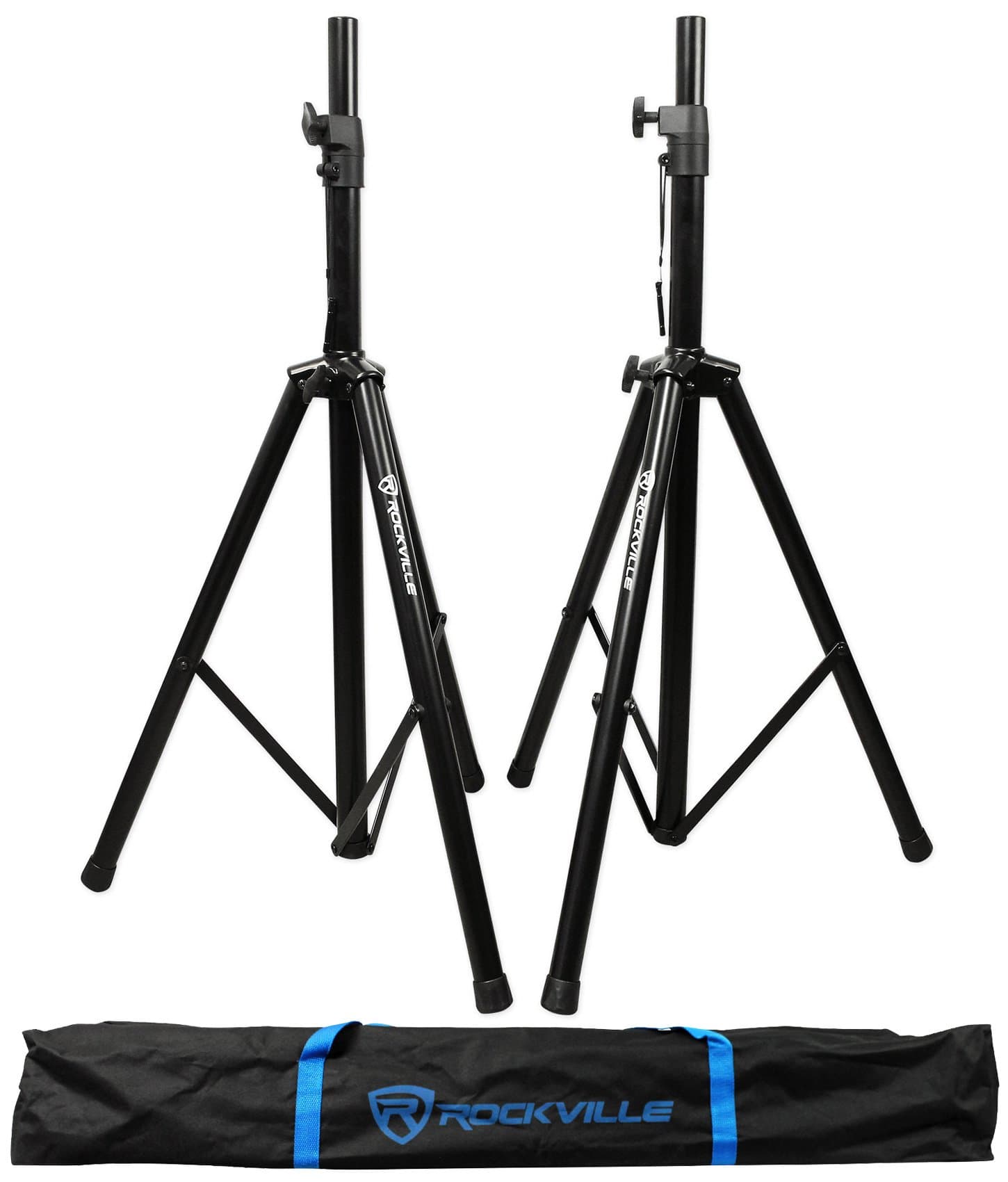 RVSS2 Pair Adjustable Tripod DJ PA Speaker Stands (2), Sturdy Steel Construction, Lightweight, Carrying Case Included, Perfect for DJs and Live Events