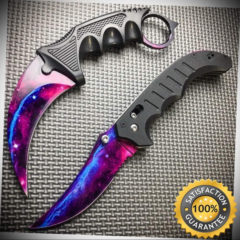 2PC Counter CSGO Strike FOLDING POCKET KNIFE Galaxy Blade with Karambit - Outdoor For Camping Hunting