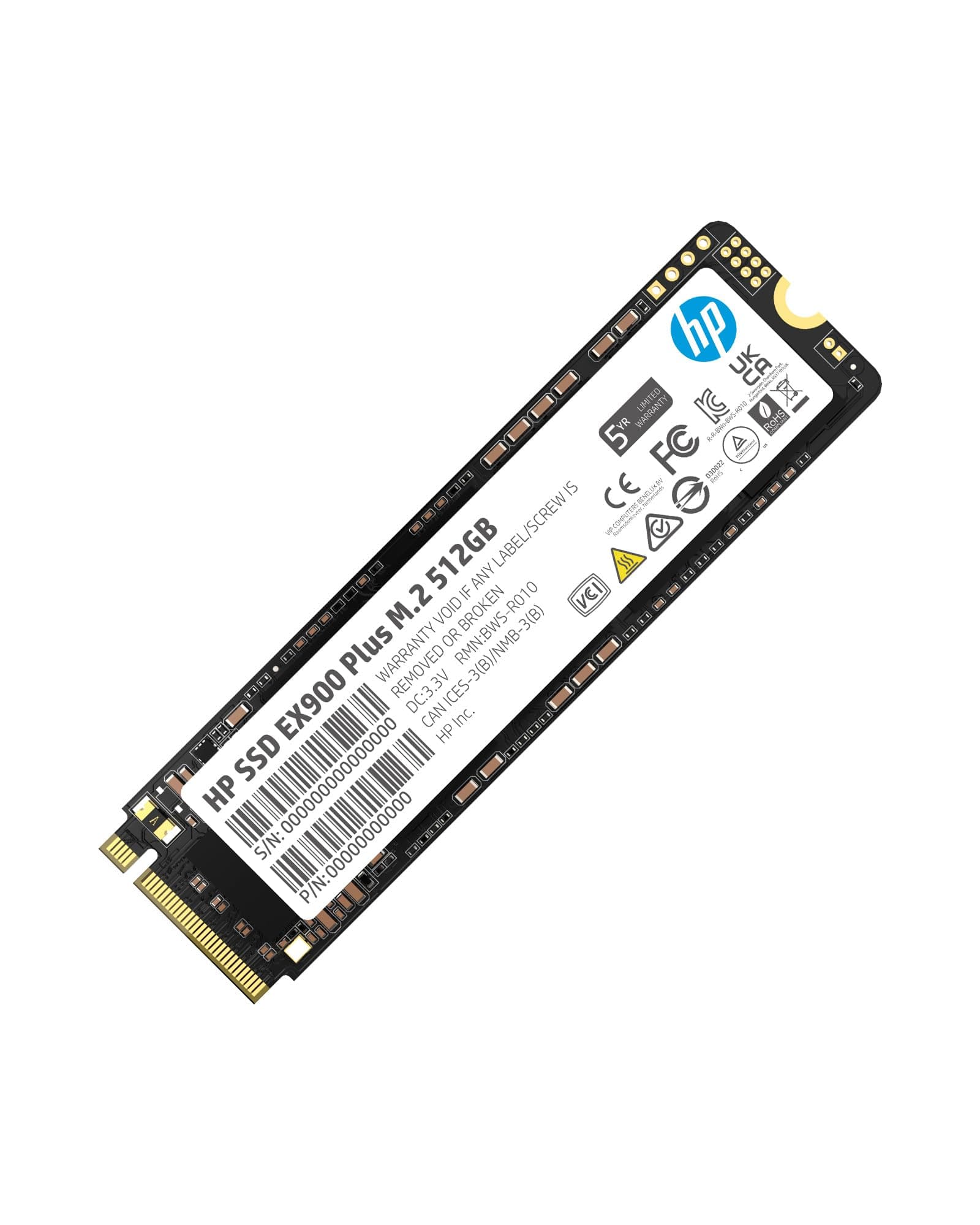 HP EX900 Plus 512GB M.2 SSD - High Performance NVMe SSD with 3D NAND Flash, 3200 MB/s Read and 2700 MB/s Write Speeds for Enhanced Computing Efficiency and Reliability