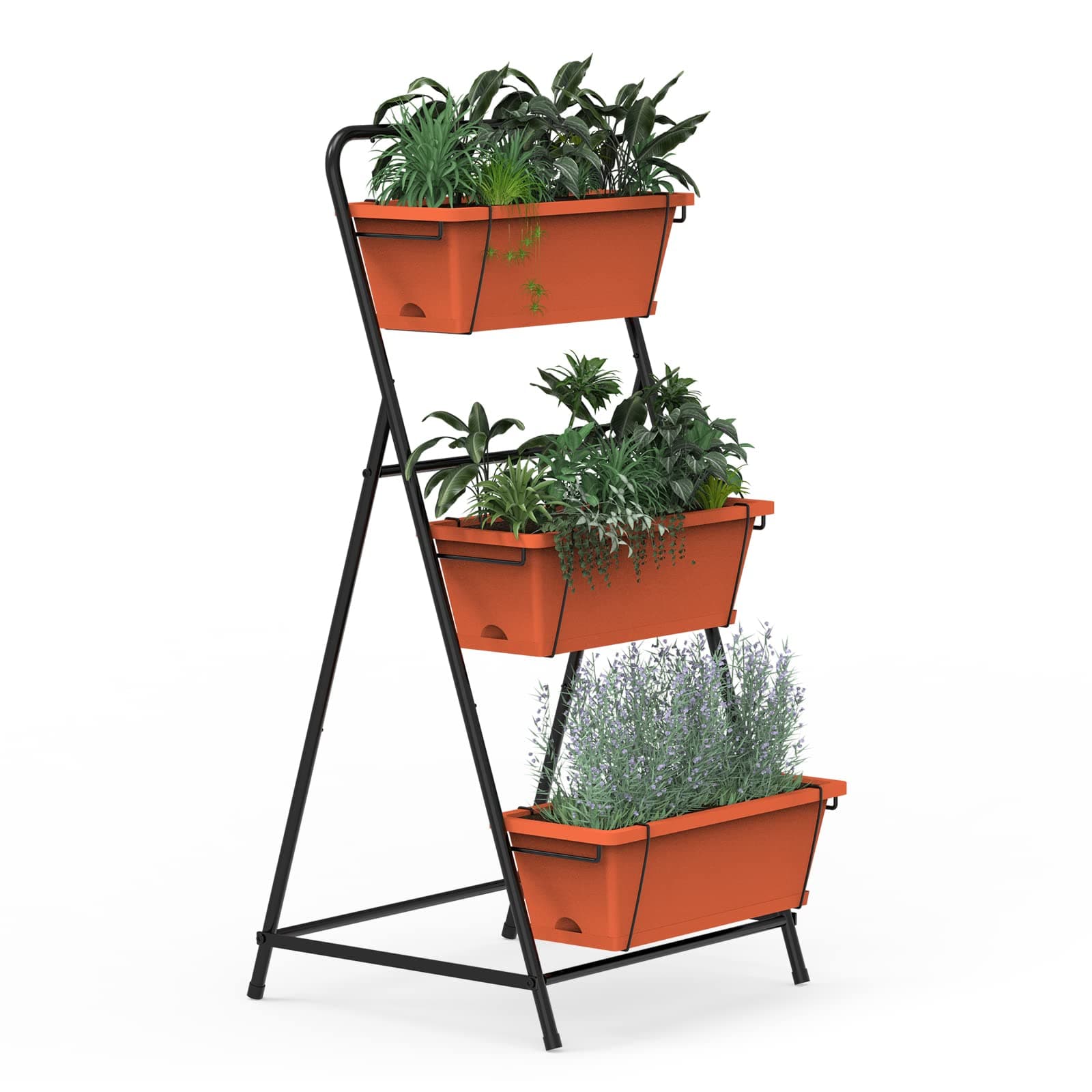 BTY Vertical Raised Garden Bed 3 Tier Elevated Garden Planters Standing Planter Box Outdoor and Indoor for Plants Herbs Flowers Vegetables Brick Red