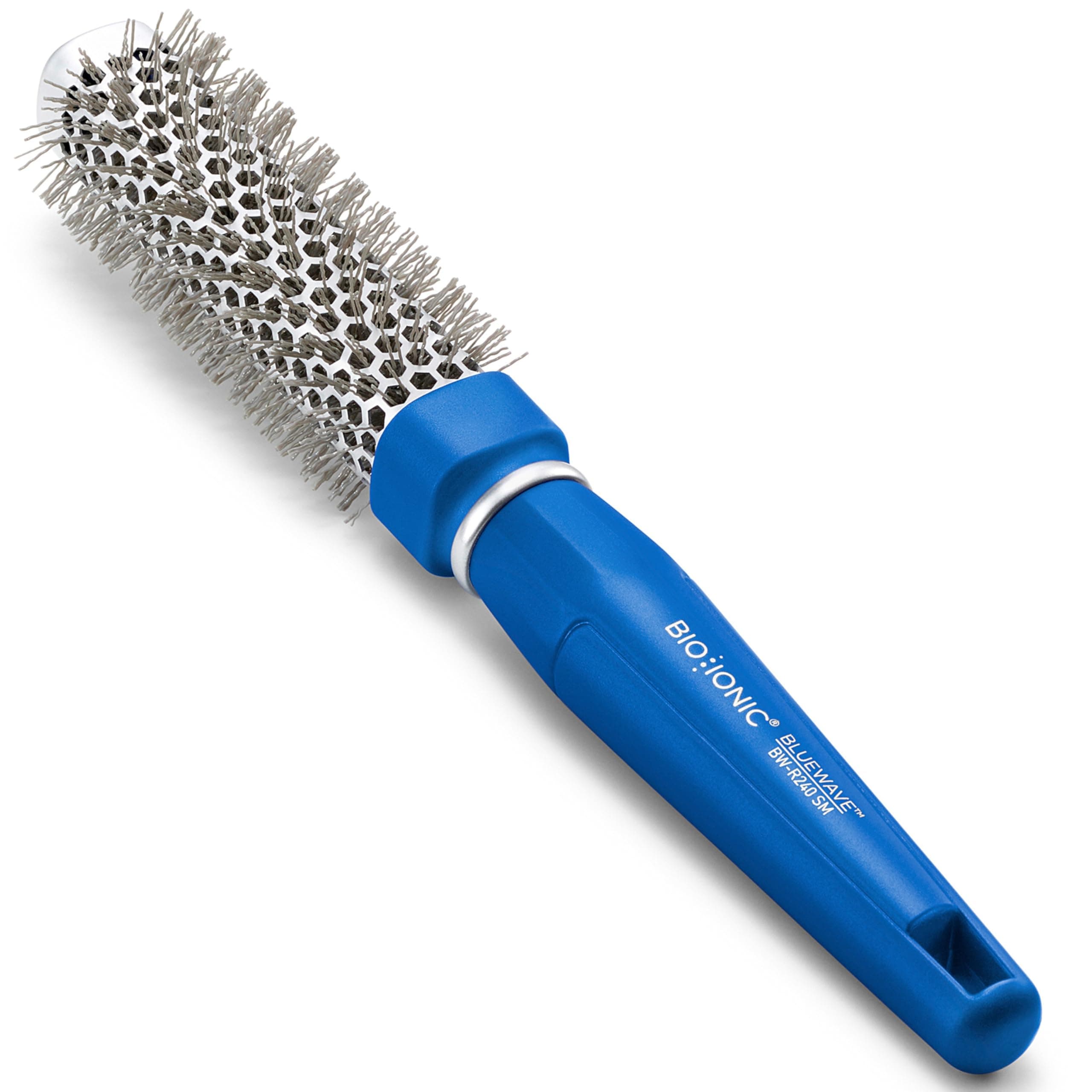Bio Ionic BlueWave Round Brush, NanoIonic Conditioning Hair Brush with Crimped Bristles for Tension, Soft-Touch Easy Grip Handle - Professional Styling Brush