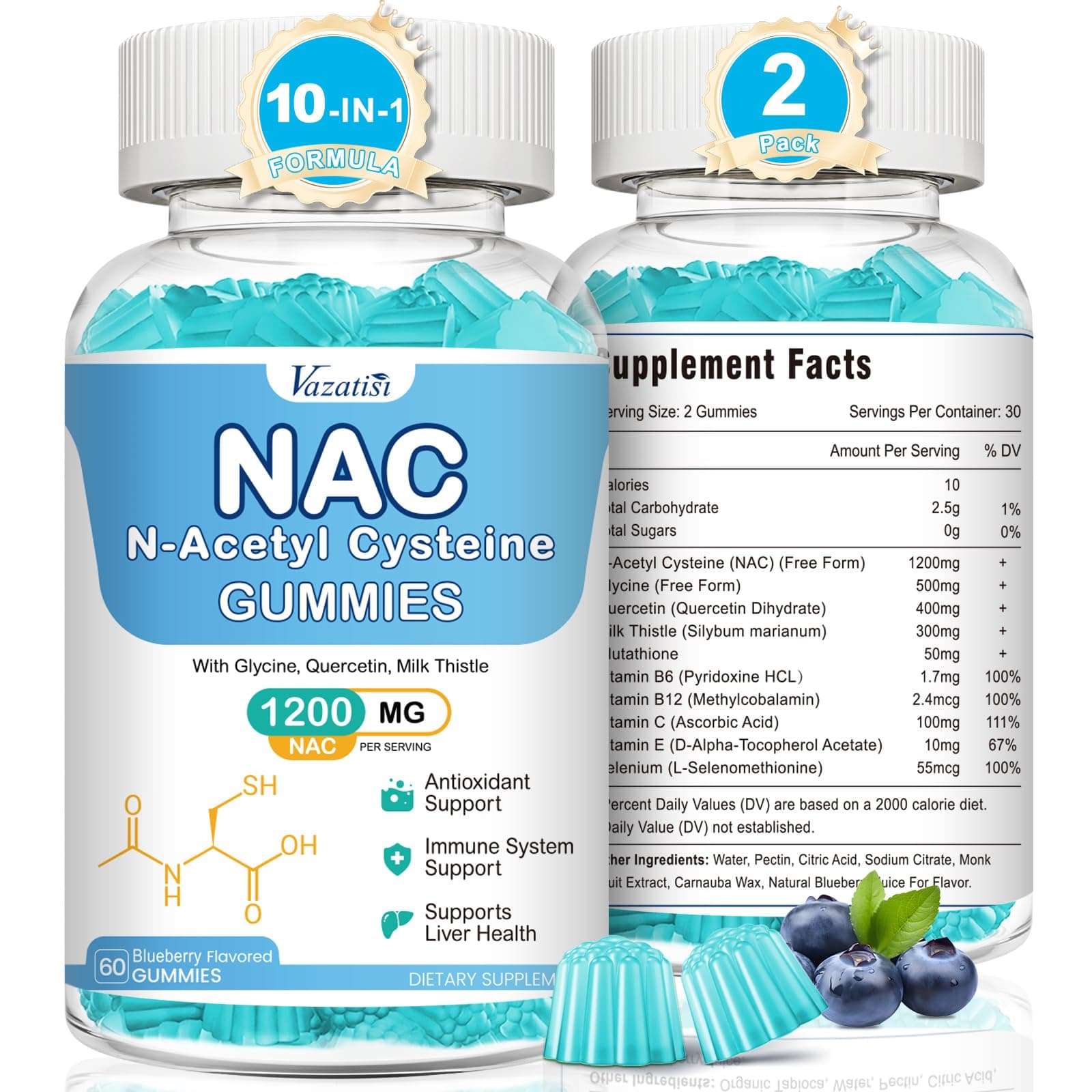 NAC Gummies, NAC Supplement with Milk Thistle, Selenium, B6, B12 - Antioxidant, Immune Support - N Acetyl Cysteine 600 mg per Gummy - 2 Month Supply, 120 Cts