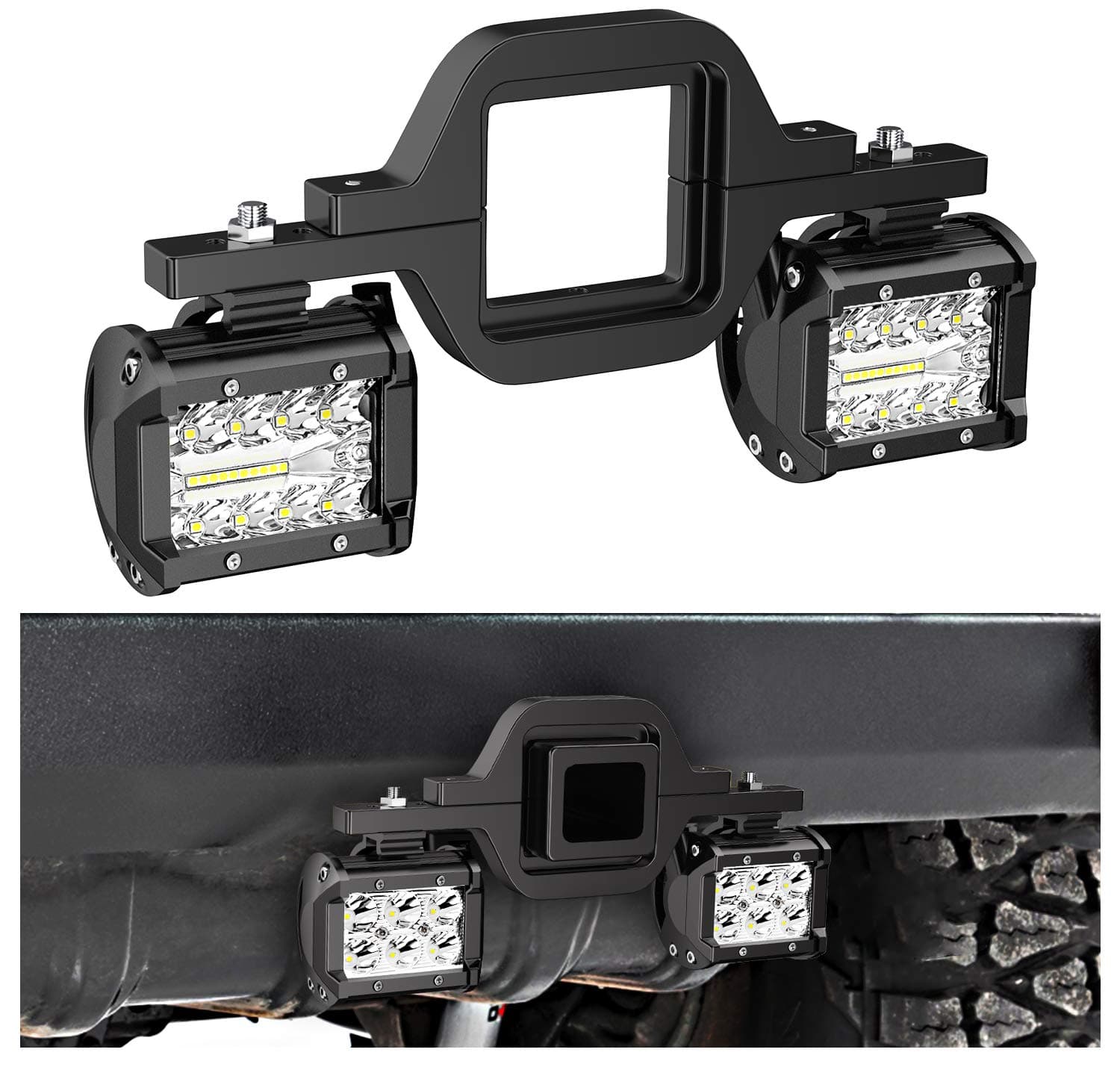 2 PCS 4 Inch 60W Led Pods with 2.5 Tow Hitch Mounting Brackets Backup Reverse Lights Rear Search Lighting Light Bar for Pickup ATV SUV Truck Trailer Boat