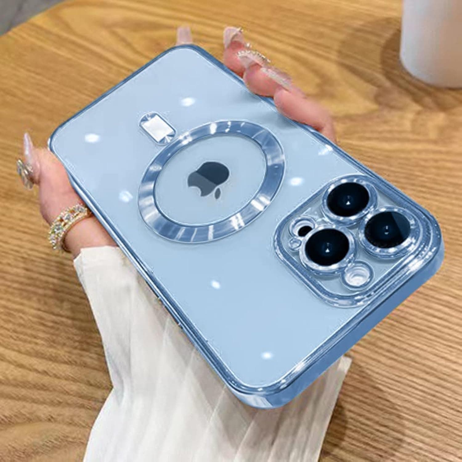 OOK Phone Case Made for iPhone 13 Pro Max (6.7 Inch) with Camera Lens Protector (Compatible with MagSafe) Anti-Scratch Shockproof Electroplated Slim Phone Cover for Women Men - Blue