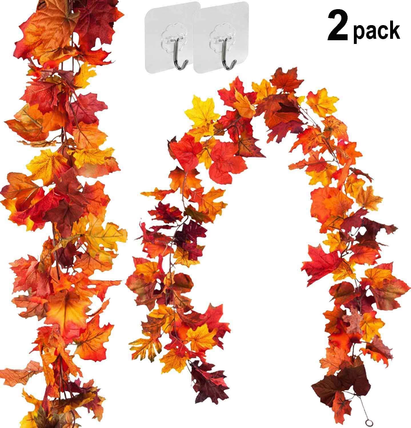 2 x Fall Garland Maple Leaf Artificial Hanging Vine Autumn Foliage Garland Thanksgiving Decor for Home Wedding Fireplace Party Christmas 5.9 Ft/Pack