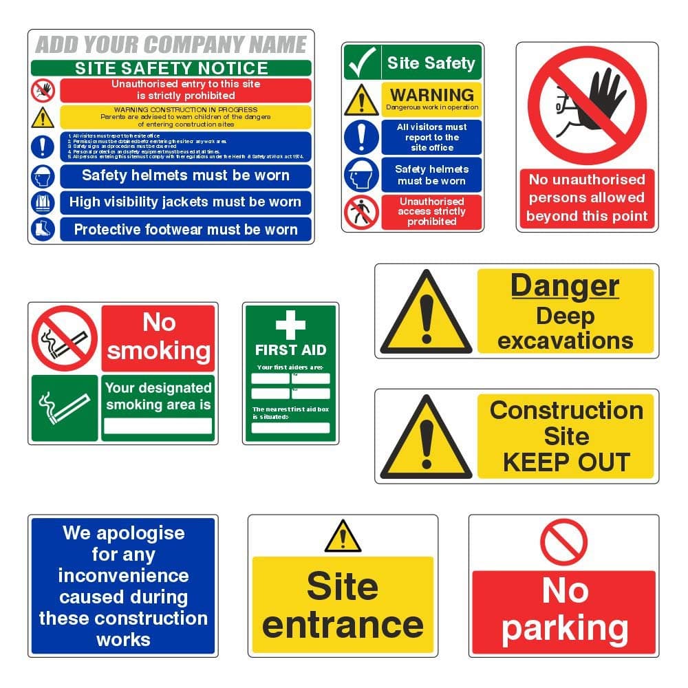 Construction/Building Site Safety Sign Starter Pack Bundle - Free Company Name
