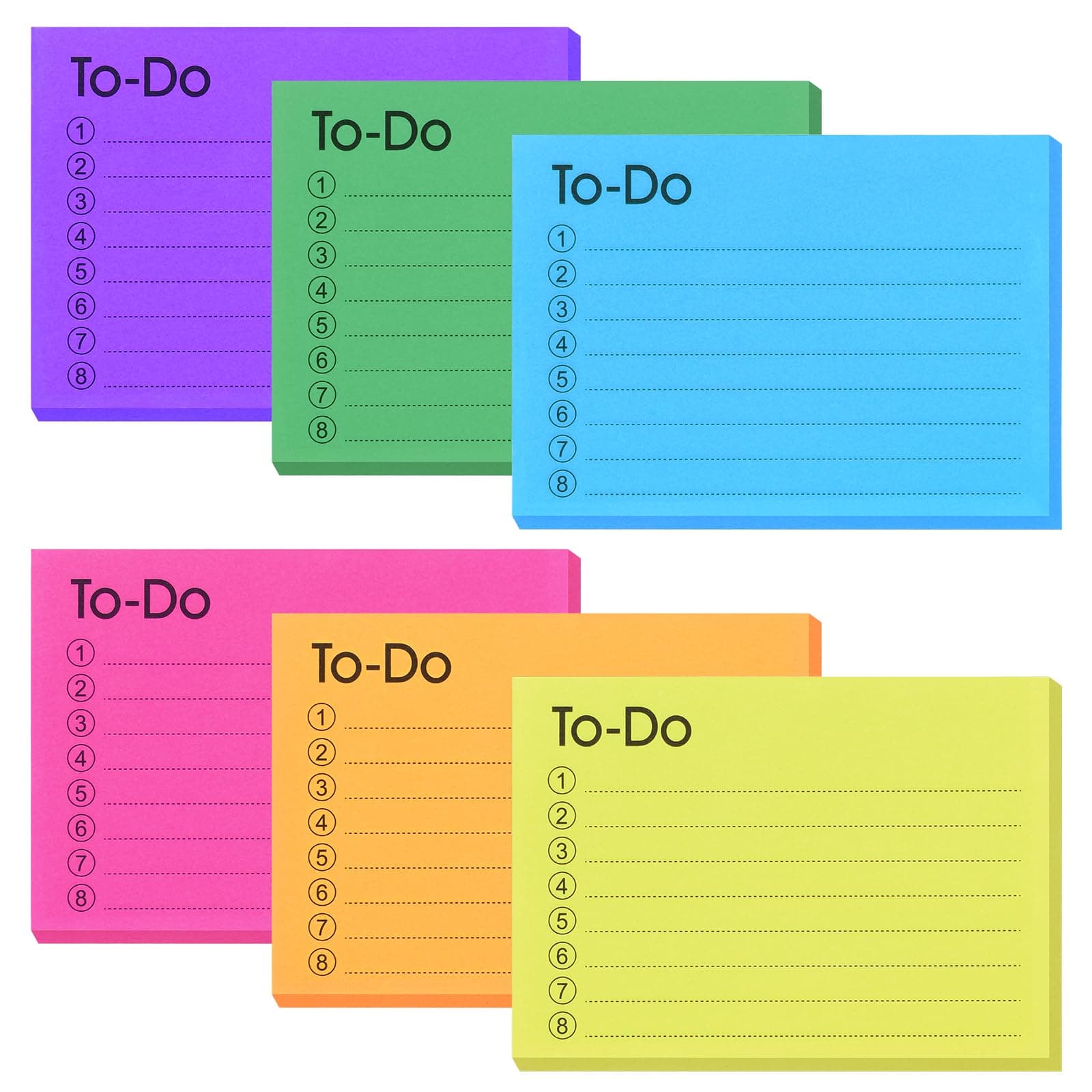 6 Pack to Do List Sticky Notes Pad, 300 Sheets Colors Self Stick Note Planning Lined Daily List Notepad Memo Sticky Notes Home Office School Planner Reminder Supplies 4 x 2.8 in