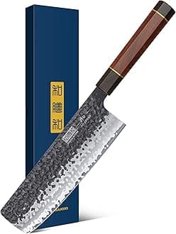 7 Inch Nakiri Knife, Japanese Hand Forged Asian Chopping Chef Knife, Professional Meat Vegetable Cleaver Kitchen Knife with Ergonomic Handle