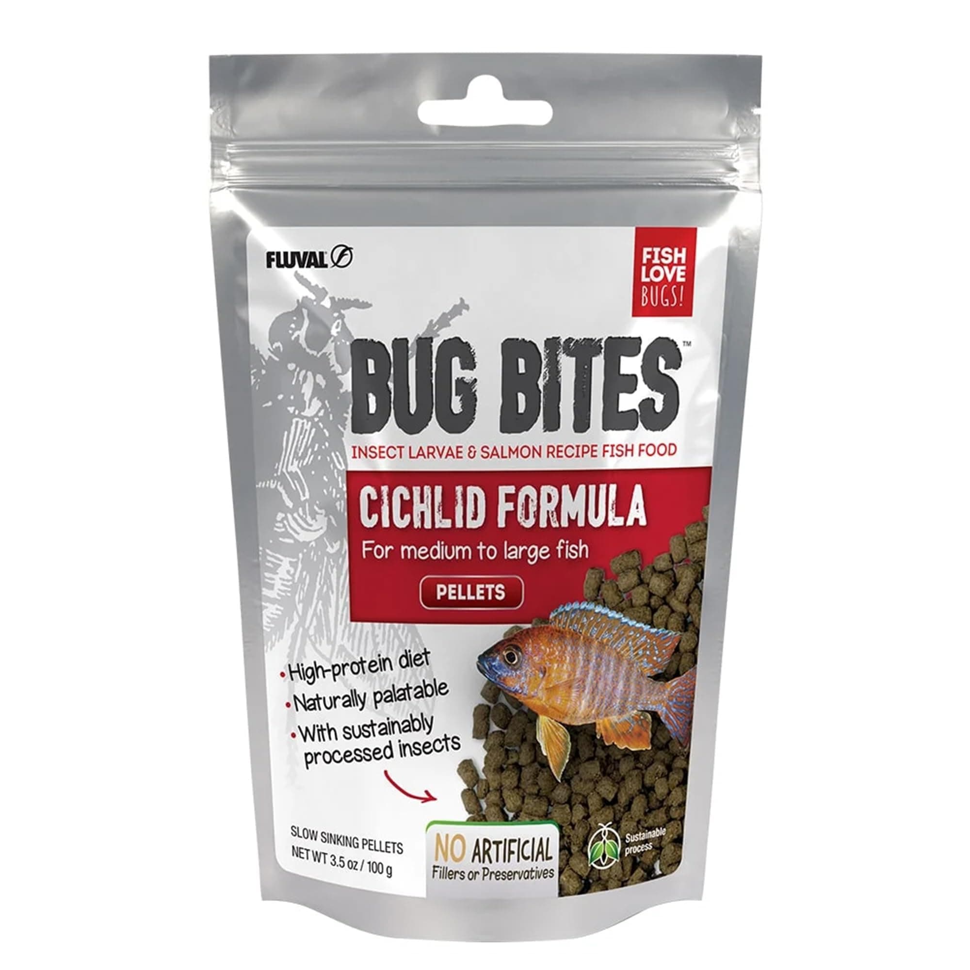 Bug Bites Cichlid Fish Food, Pellets for Medium to Large Sized Fish, 3.53 oz., A6581