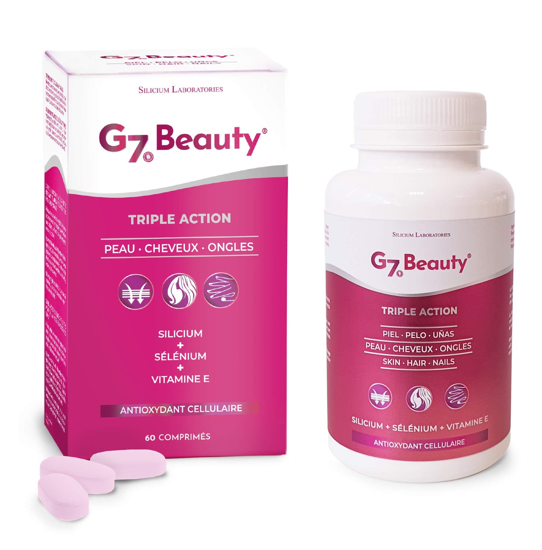 G7 Beauty. Cellular Antioxidant. Silica Enriched with Vitamin E and Selenium. Helps to Maintain The Health and Beauty of Skin, Hair and Nails. 60 Capsules.