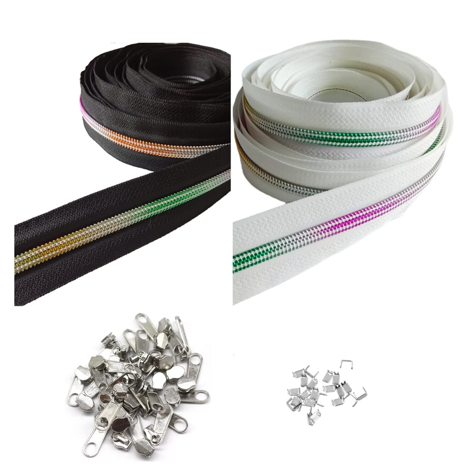 rumitpan Rainbow Zip 3 mm 10 m Nylon Zips Endless with 30 Zippers and 60 End Pieces, Endless Zip Spiral Sold by the Metre Separable 2.5 cm Width for Bag Clothing Bed Linen