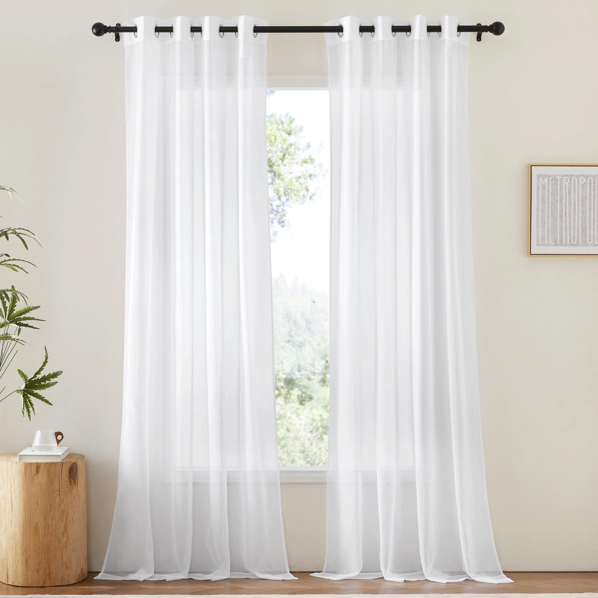 NICETOWN Sheer Curtains Extra Length - Wide Solid Voile Window Panels for Patio/Sliding Door/Living Room (54" W x 108" L, White, 2 Pieces)
