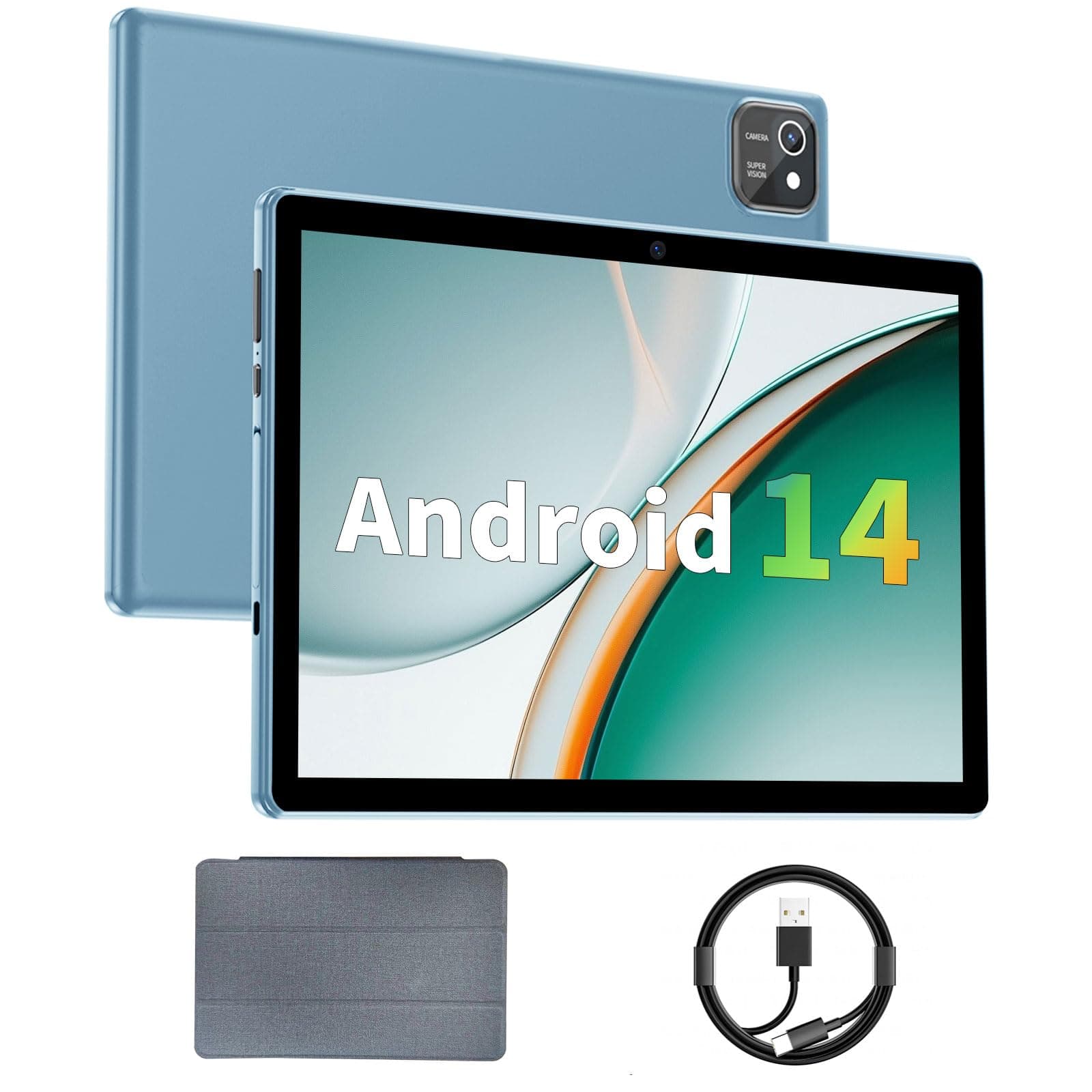 aiprotablet 10 inch Tablet, Android 13 Tablet with Case, 3GB RAM 64GB ROM (512GB TF), Quad-Core Processor, 1280x800 IPS HD Touch Screen, GPS, WiFi, Dual Camera, Bluetooth, 6000mAh Battery (Blue)