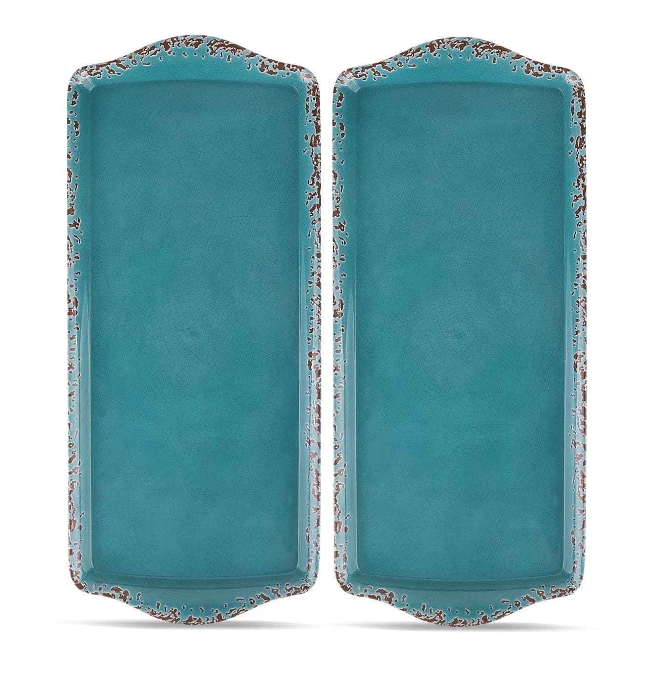 Gourmet Art Crackle Set of 2 Melamine Rectangular Serving Trays/Platters Aquamarine blue 15"