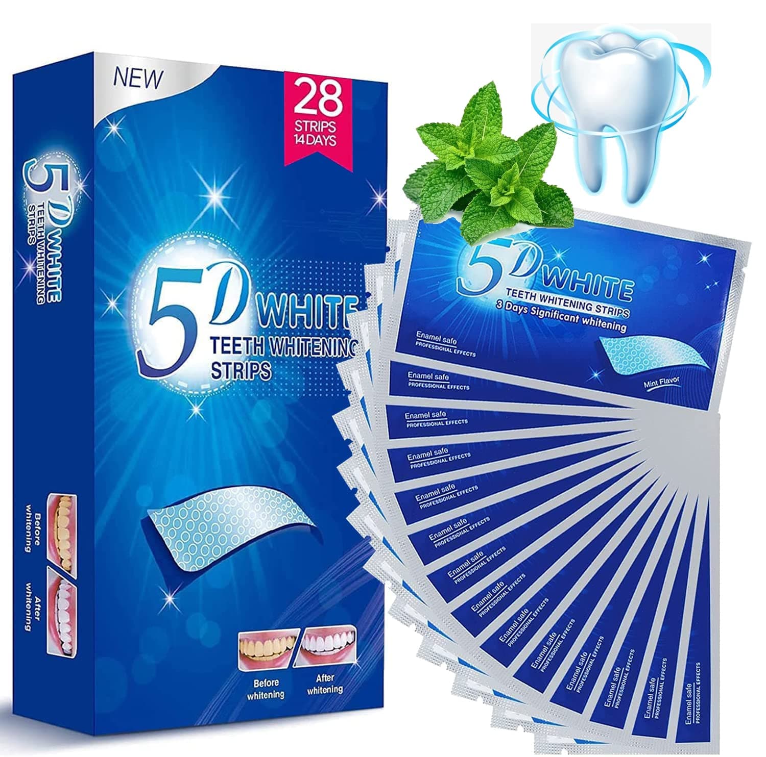 Teeth Whitening Strips, 28 Whitener Strips Effective Teeth Reduced Sensitivity White Strips, Clean Teeth Safely, Stains Remover for Coffee, Wine, Tobacco (14 Treatments)