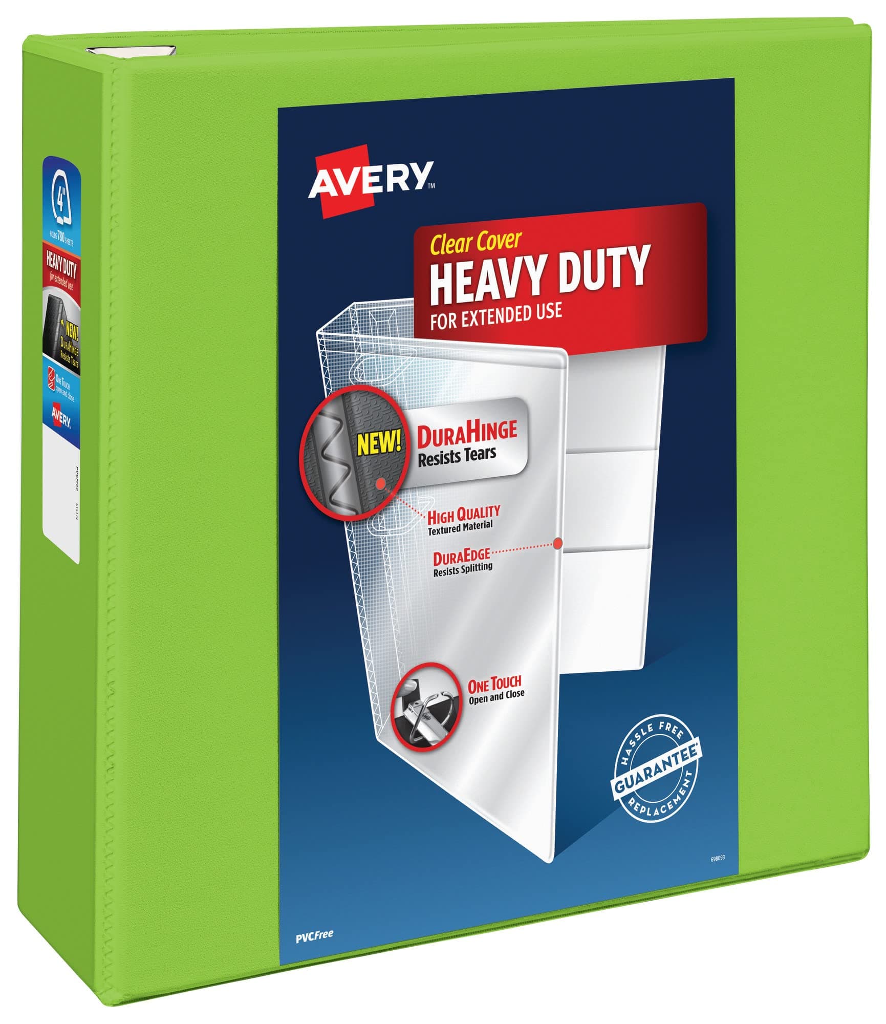 Avery Heavy-Duty View 3 Ring Binder, 4 Inch One Touch EZD Rings, 4.5 Inch Spine, 1 Chartreuse Binder (79812)