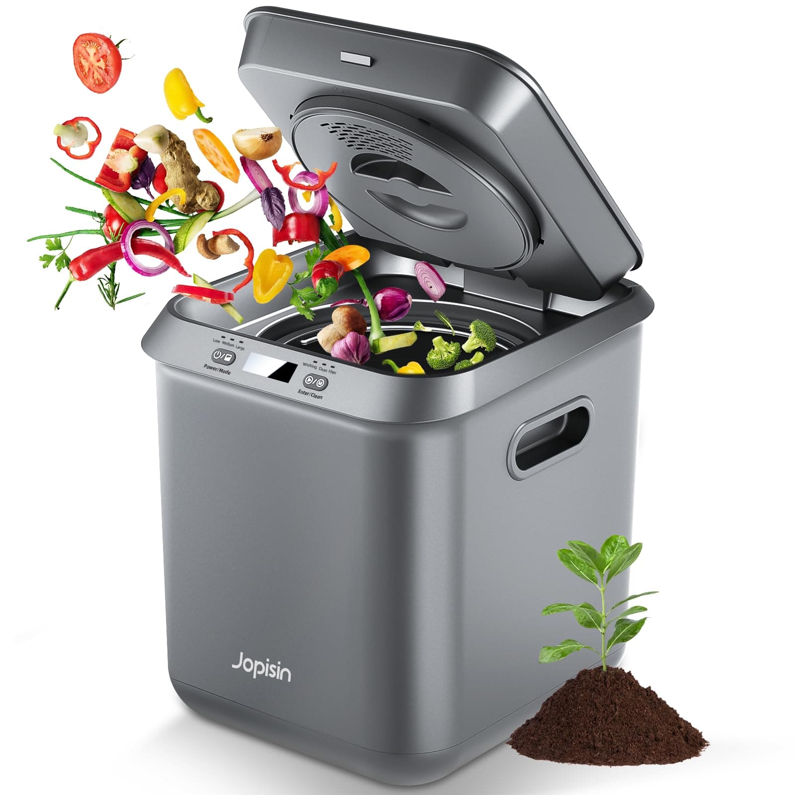 Electric Kitchen Composter for Indoor: 2.5L Large Capacity Odorless Smart Compost Bin with Detachable Carbon Filter, Updated Grinding Blade Turn Waste into Pre-Compost for Plants More Effectively
