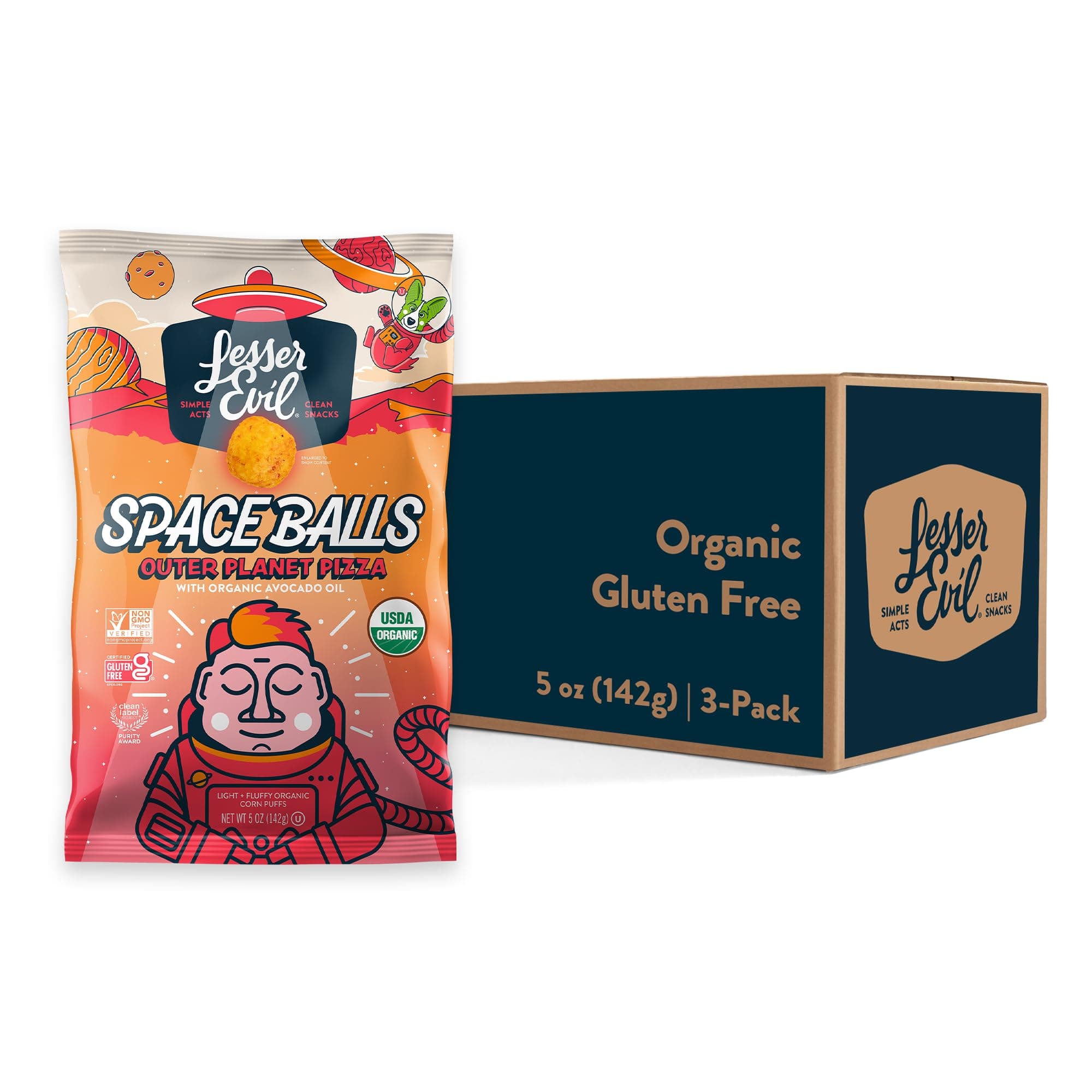 LesserEvil Outer Planet Pizza Space Balls, Premium Quality, Minimally Processed, No Vegetable Oil, 5 oz, Pack of 3