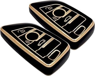 KMH TPU Gold Car Key Cover Compatible with BMW Blade Smart Key (Pack of 2, Black)