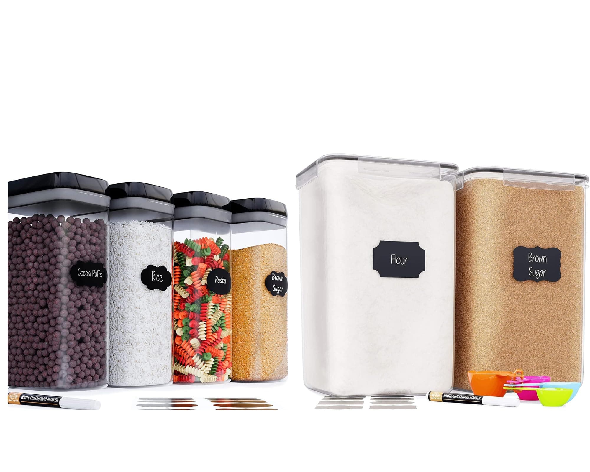 Chef's Path Food Storage Containers (6 Pack Variety) - Pantry Bulk Food Storage for Kitchen Organization - Cereal, Flour, Sugar & Dry Snacks Storage Containers With Lids - Labels and Markers Included