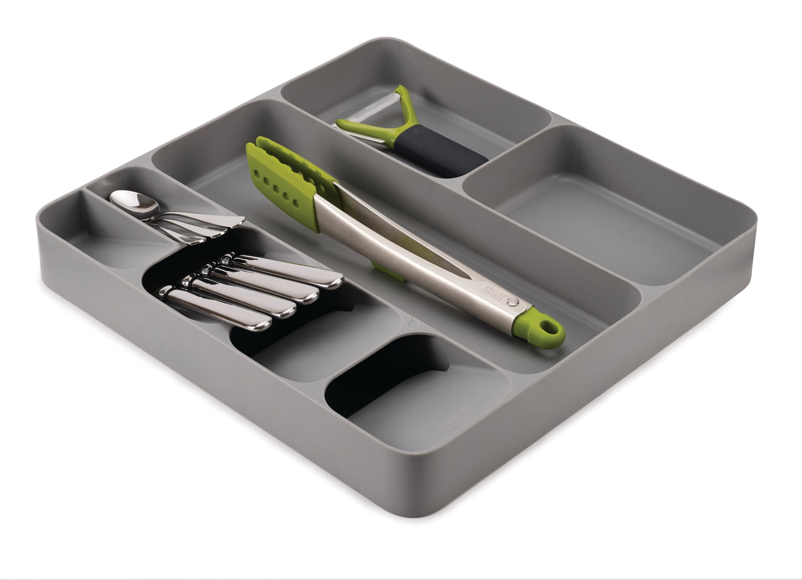Joseph Joseph DrawerStore Compact Utensil Organizer For Kitchen Drawer Silverware, Flatware Tray, Large, Grey