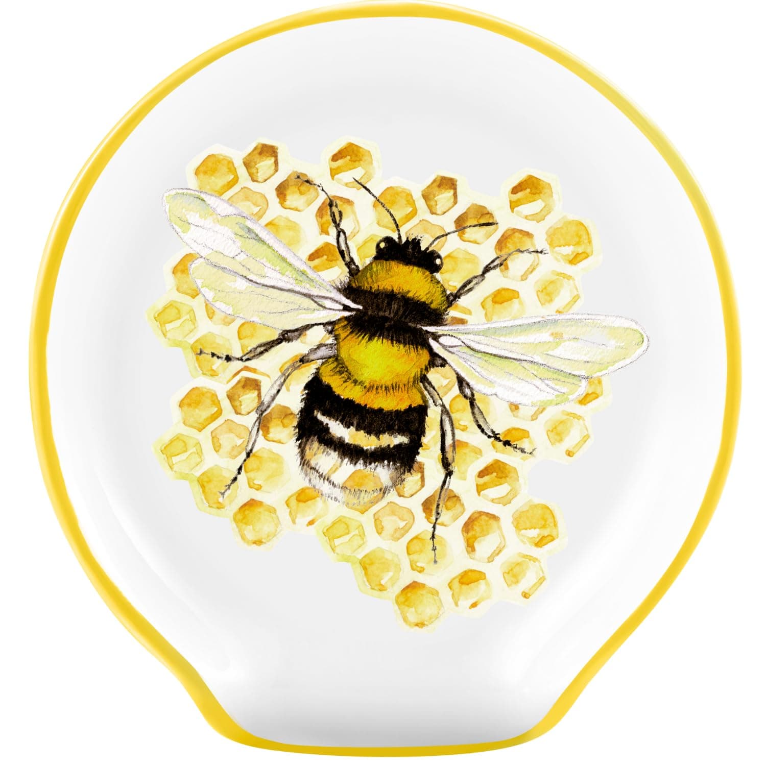 Honey Bee Spoon Rest Kitchen decor, Bumble Decorations Honeycomb Decor - Hive Holder Honeybee Accessories, Large Ceramic Utensil for Countertop, Yellow Stuff Gifts