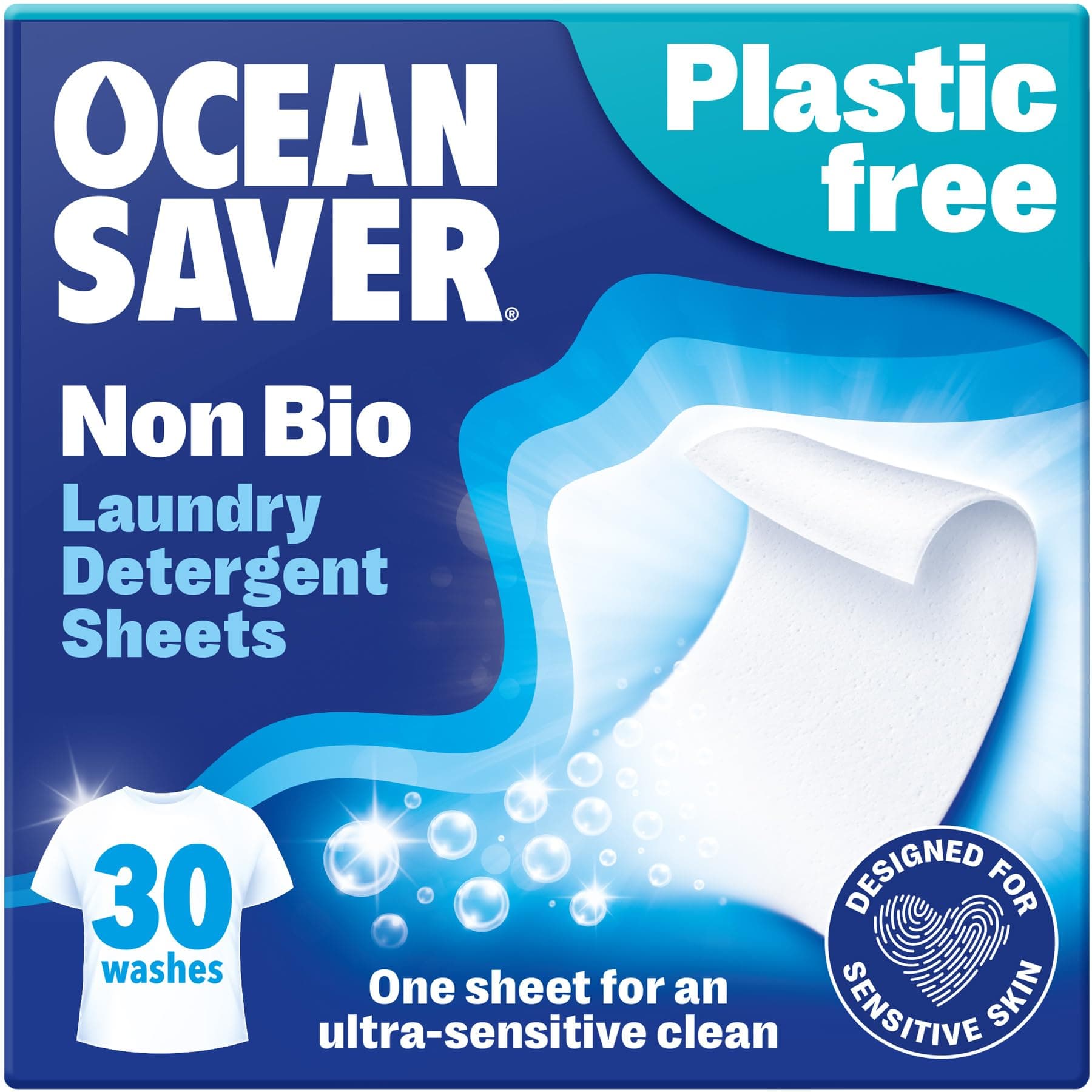 OceanSaver Eco Laundry Detergent Sheets | Non-Bio | Eco-Friendly, Biodegradable & Freshly Scented | Zero-Waste & Removes Tough Stains | Vegan, Plastic & Cruelty-Free | Plant Based Formula (30 Washes)