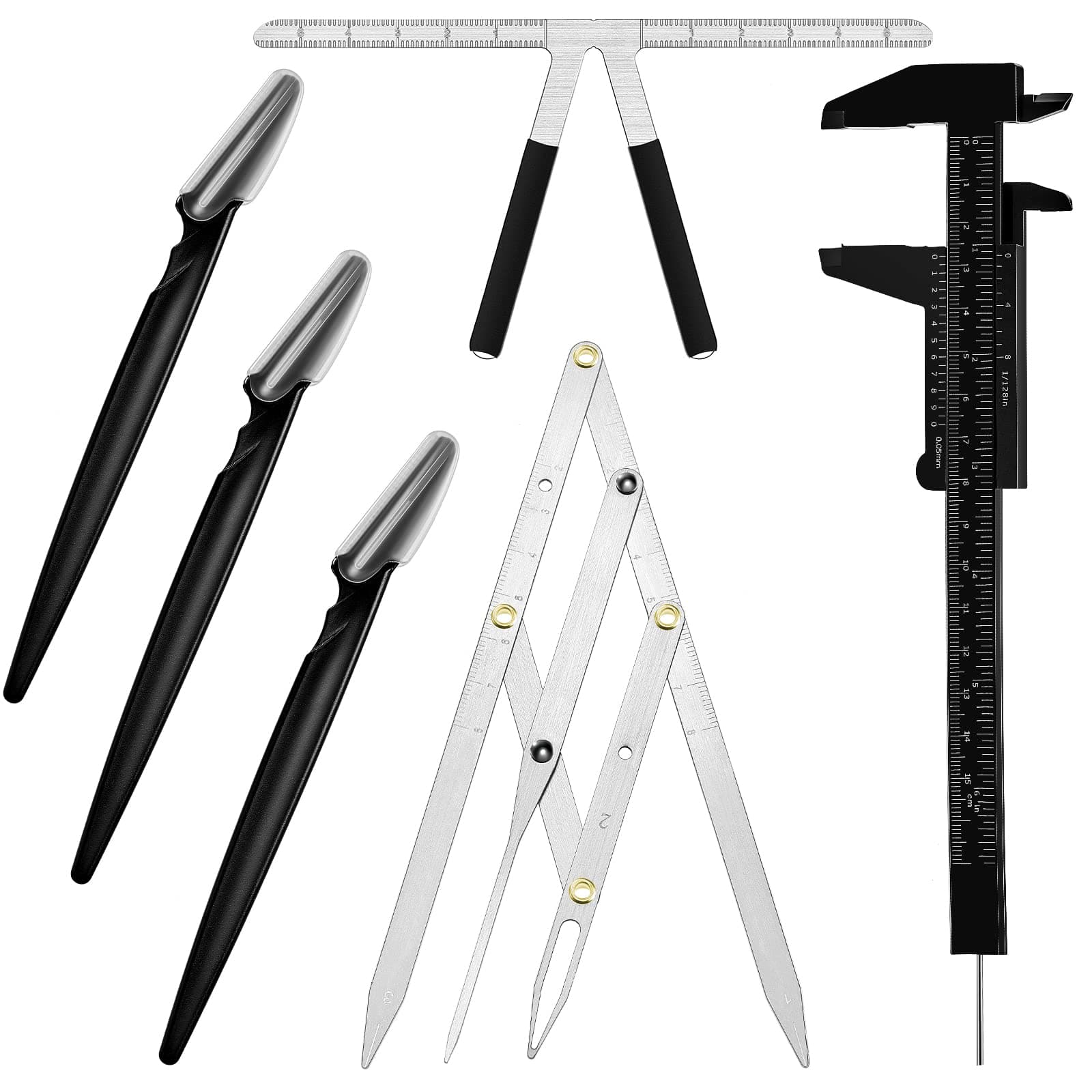 6 Pieces Tattoo Eyebrow Ruler 3 Point Positioning Ruler Mini Caliper Double Scale Vernier Caliper Eyebrow Golden Ratio Caliper Microblading Ruler Gauge Ruler Measuring Tool with Eyebrow Razors Shaver