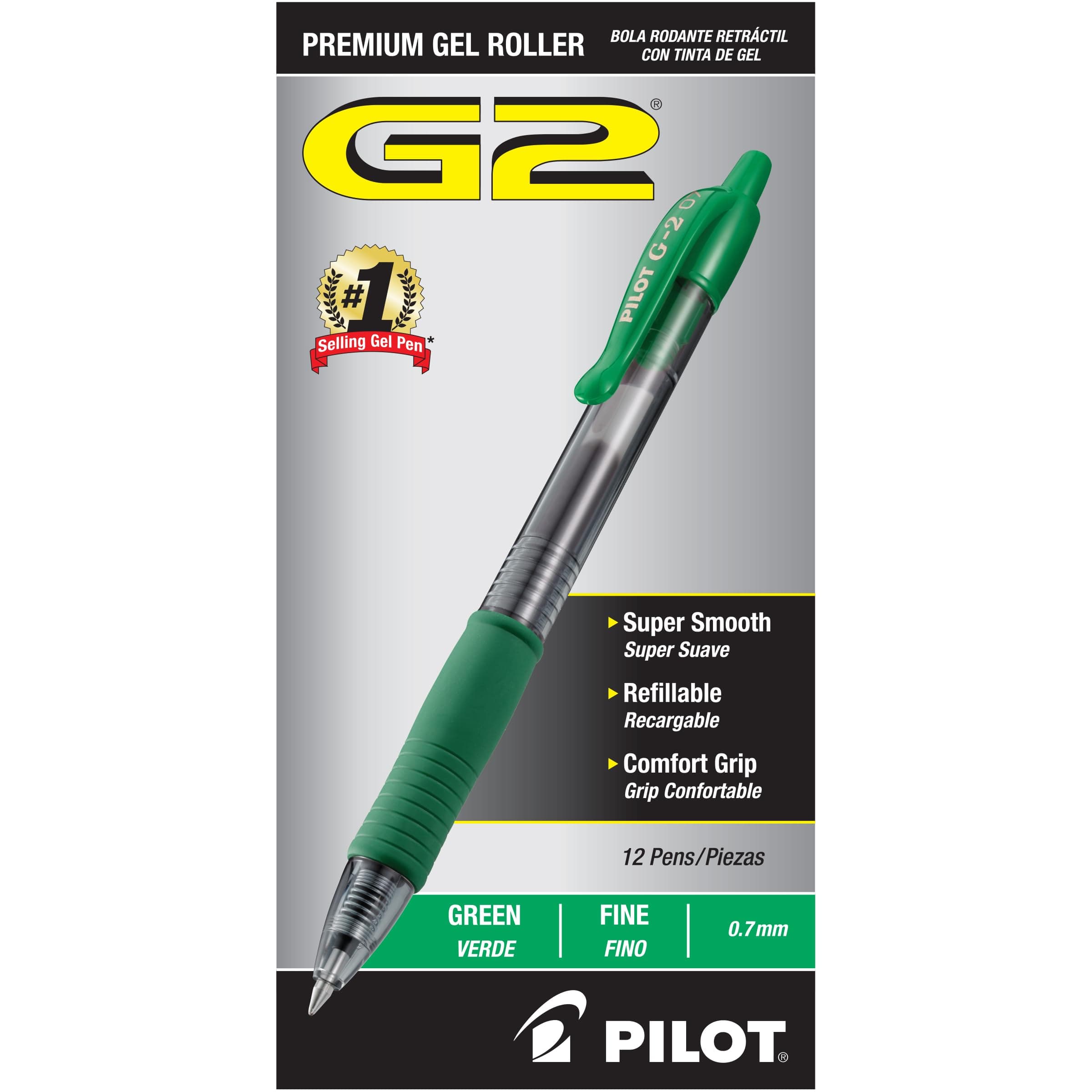 G2 Premium Refillable and Retractable Rolling Ball Gel Pens, Fine Point, Green Ink, 12-Pack (31025)