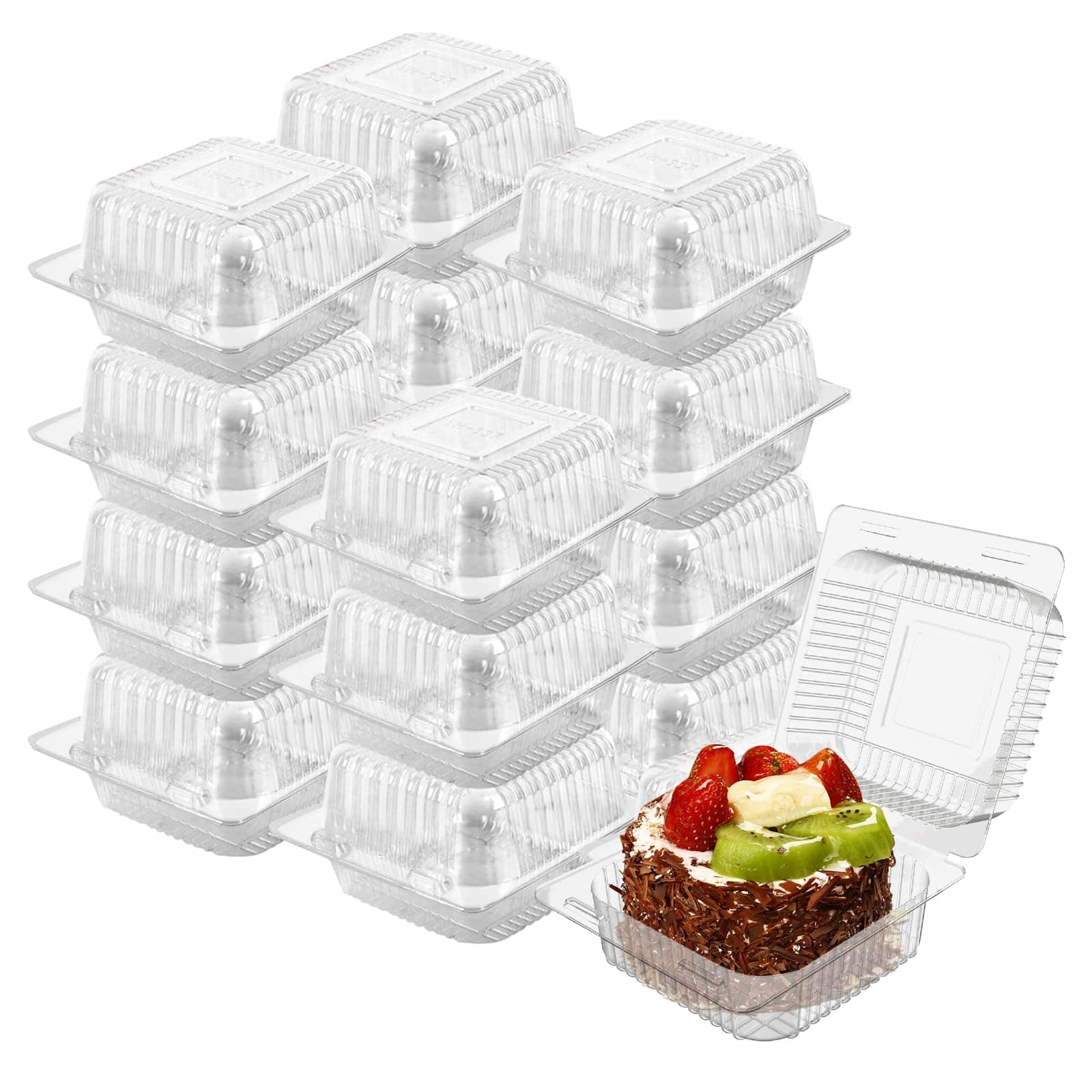 Cake Slice Containers,200PC Square Plastic Hinged Food Container Individual Clamshell Food Containers Disposable Plastic To Go Containers Takeout Tray for Salads, Pasta, Sandwiches 5.3x4.7x2.8 Inch